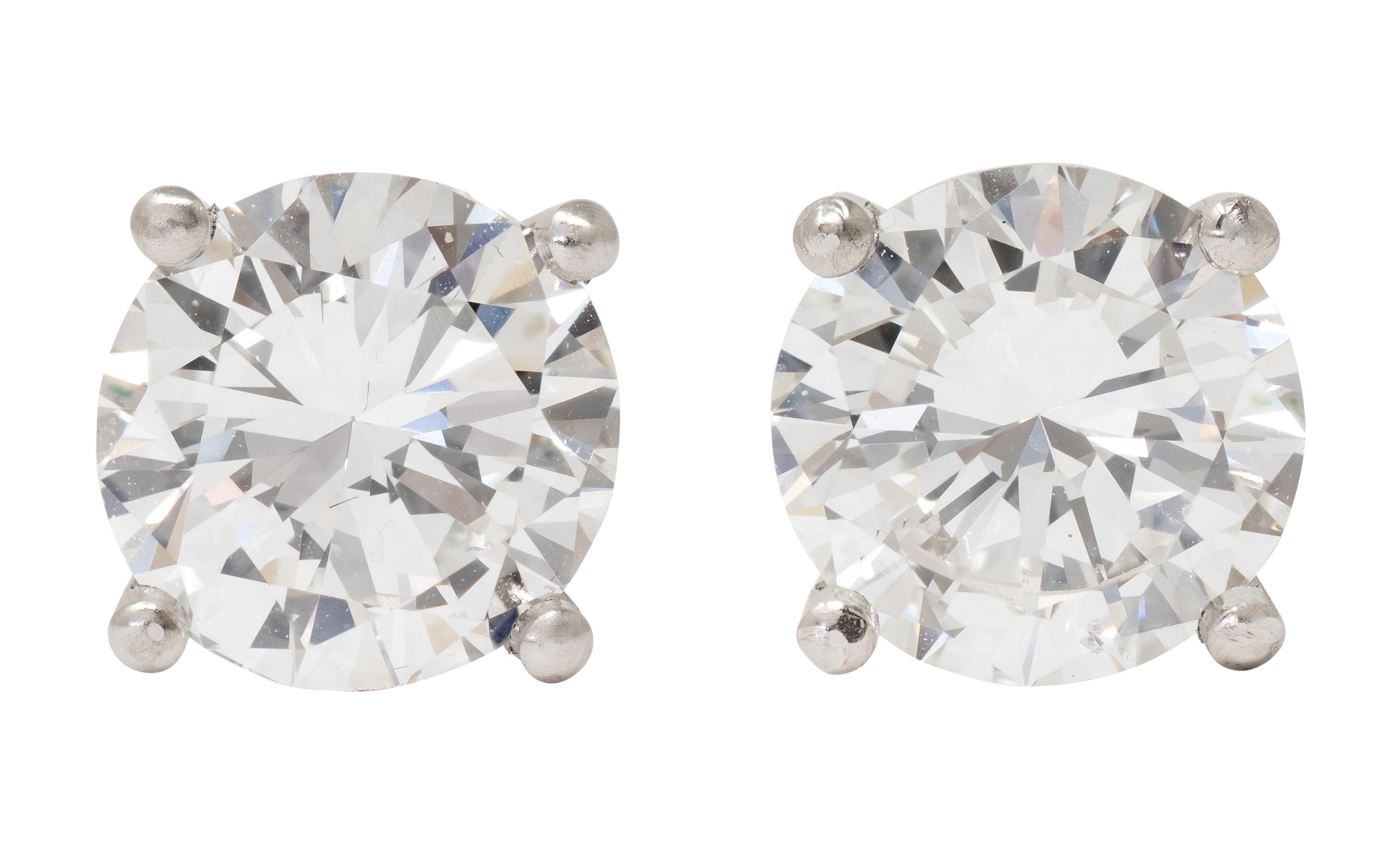 2000's 2.66 CTW Round Diamond Platinum Contemporary Martini Stud Earrings GIA