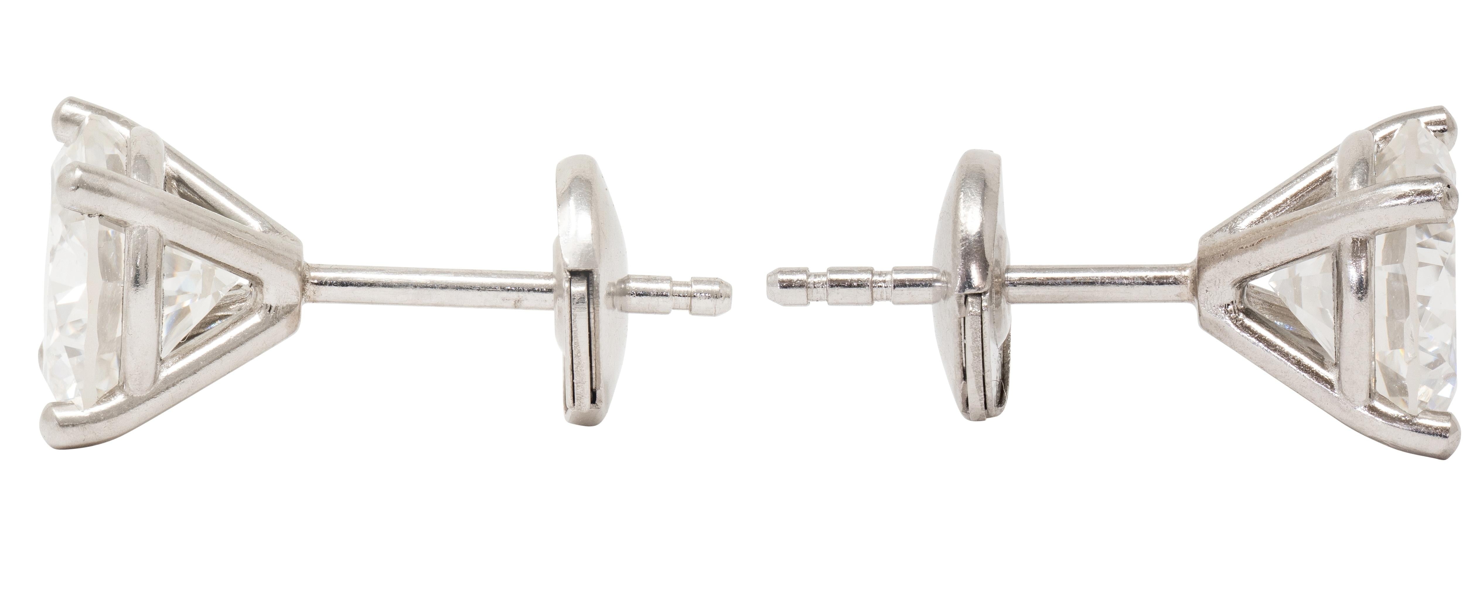 2000's 2.66 CTW Round Diamond Platinum Contemporary Martini Stud Earrings GIA