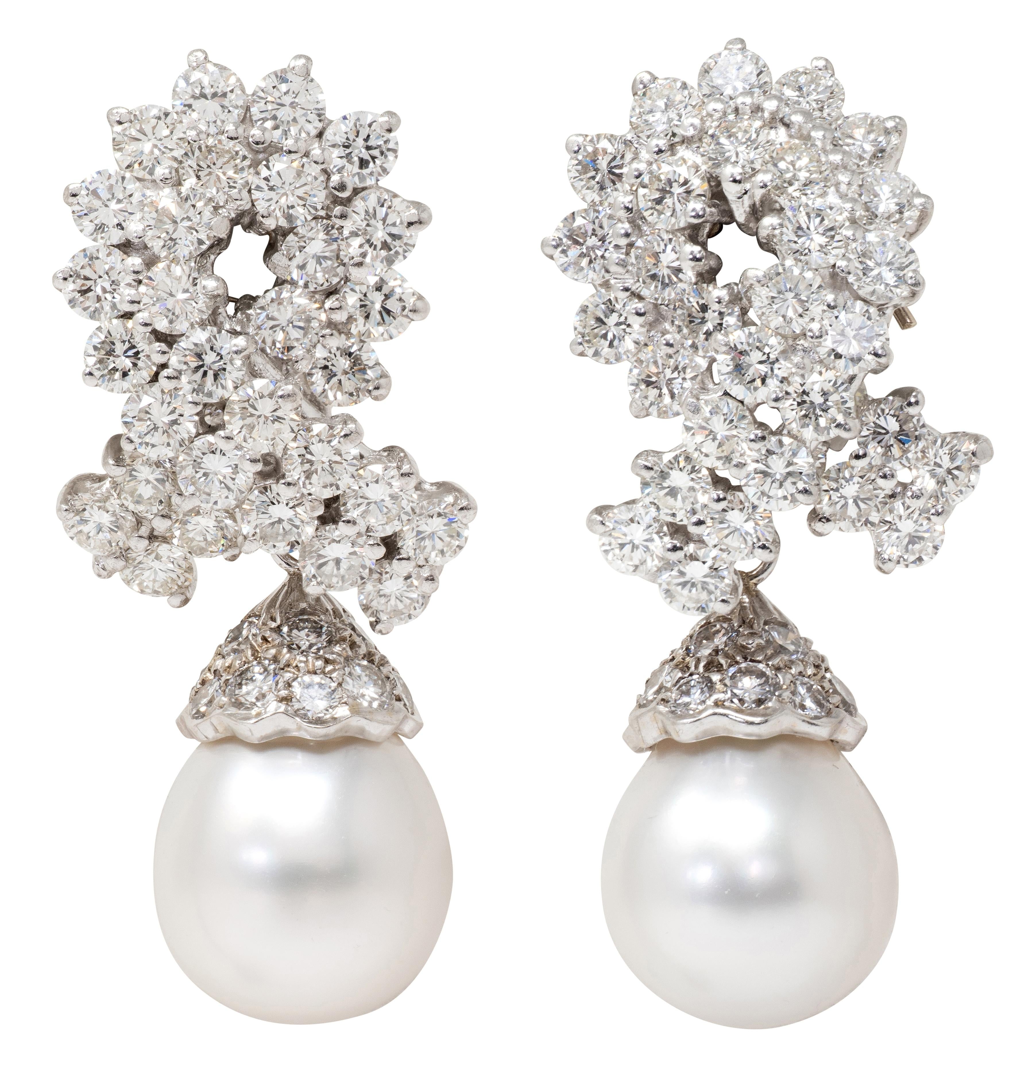 Diamond Pearl Platinum Contemporary Day-To-Night Drop Earrings
