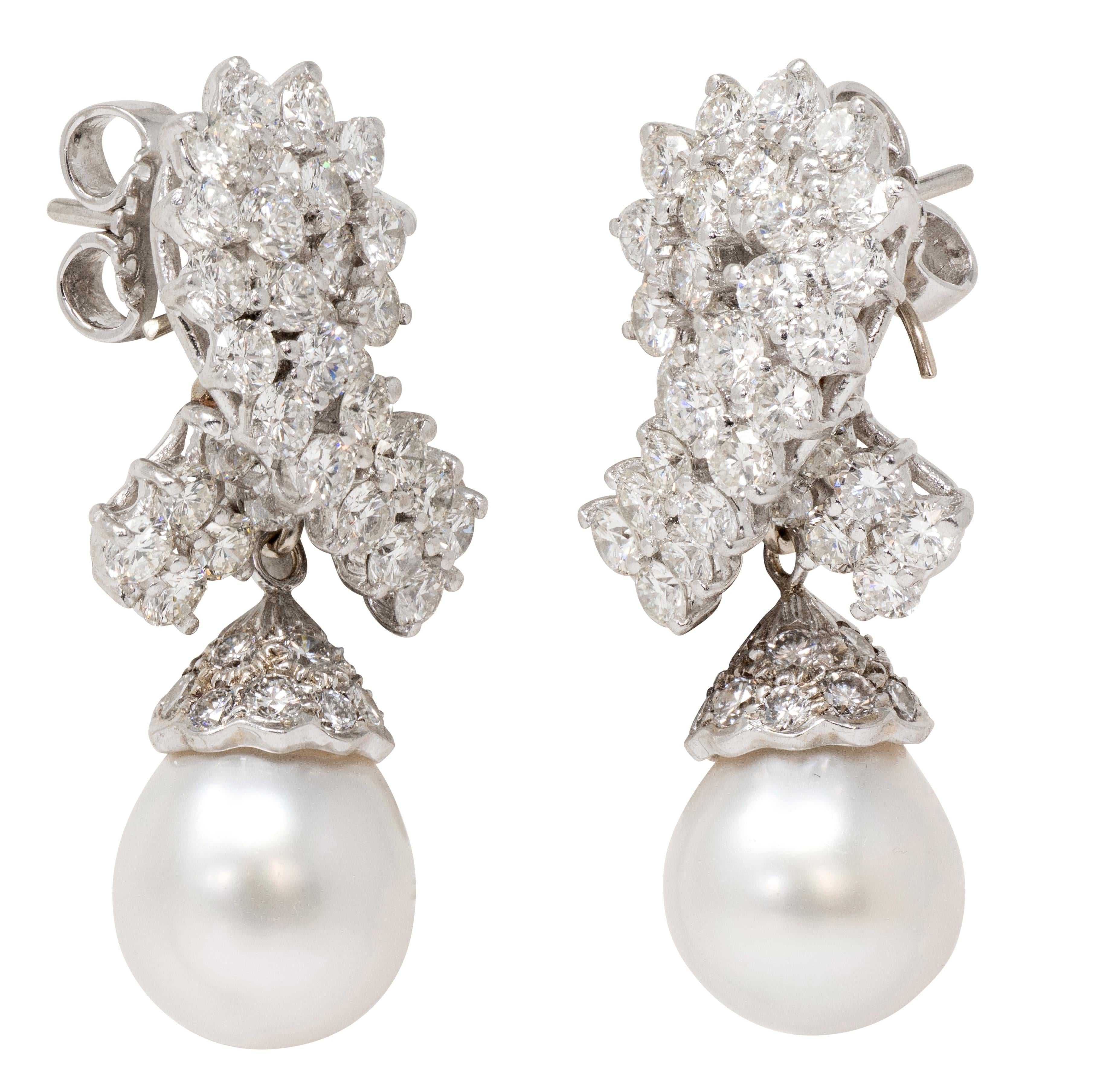 Diamond Pearl Platinum Contemporary Day-To-Night Drop Earrings