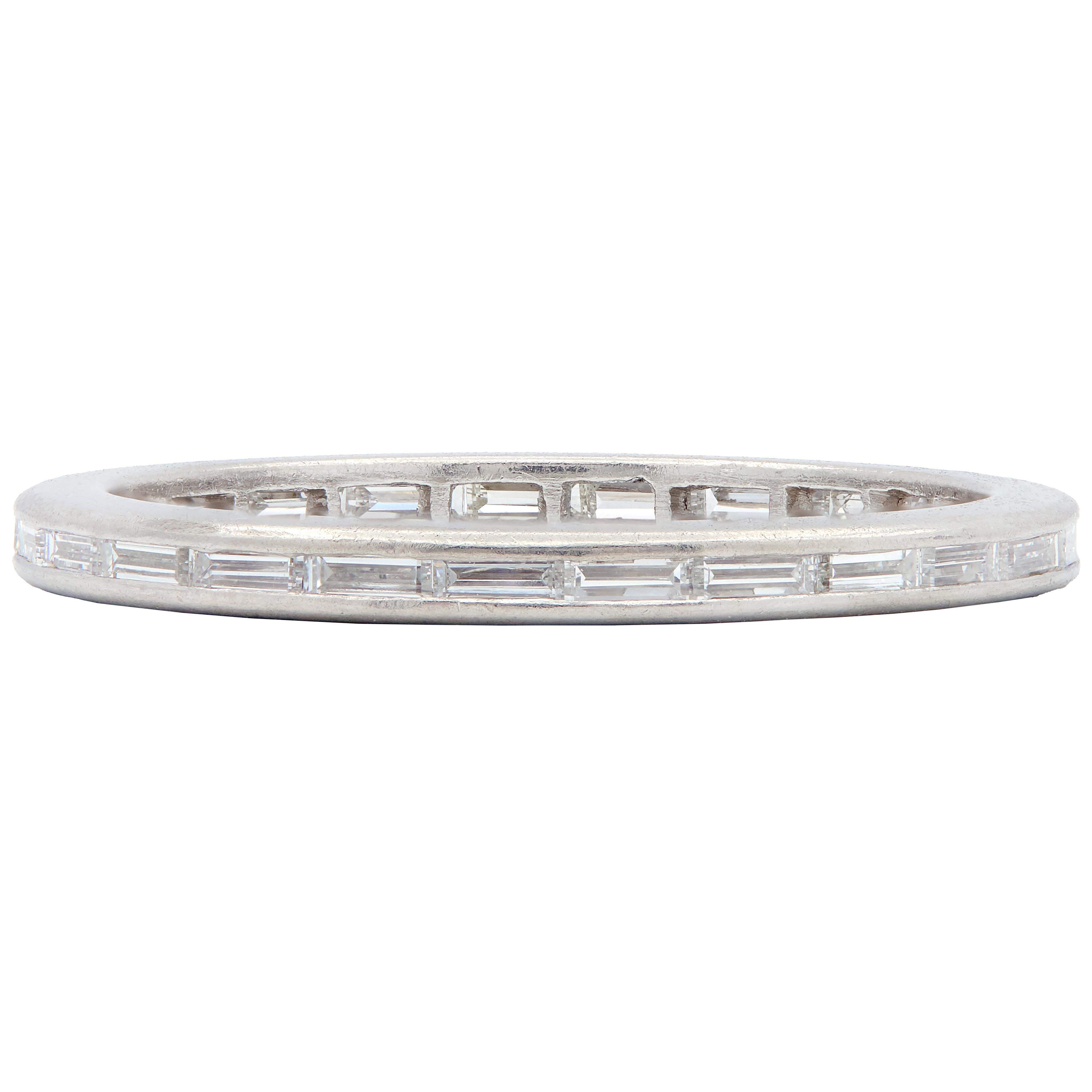 Art Deco Baguette Cut Diamond Platinum Vintage Eternity Wedding Band Ring