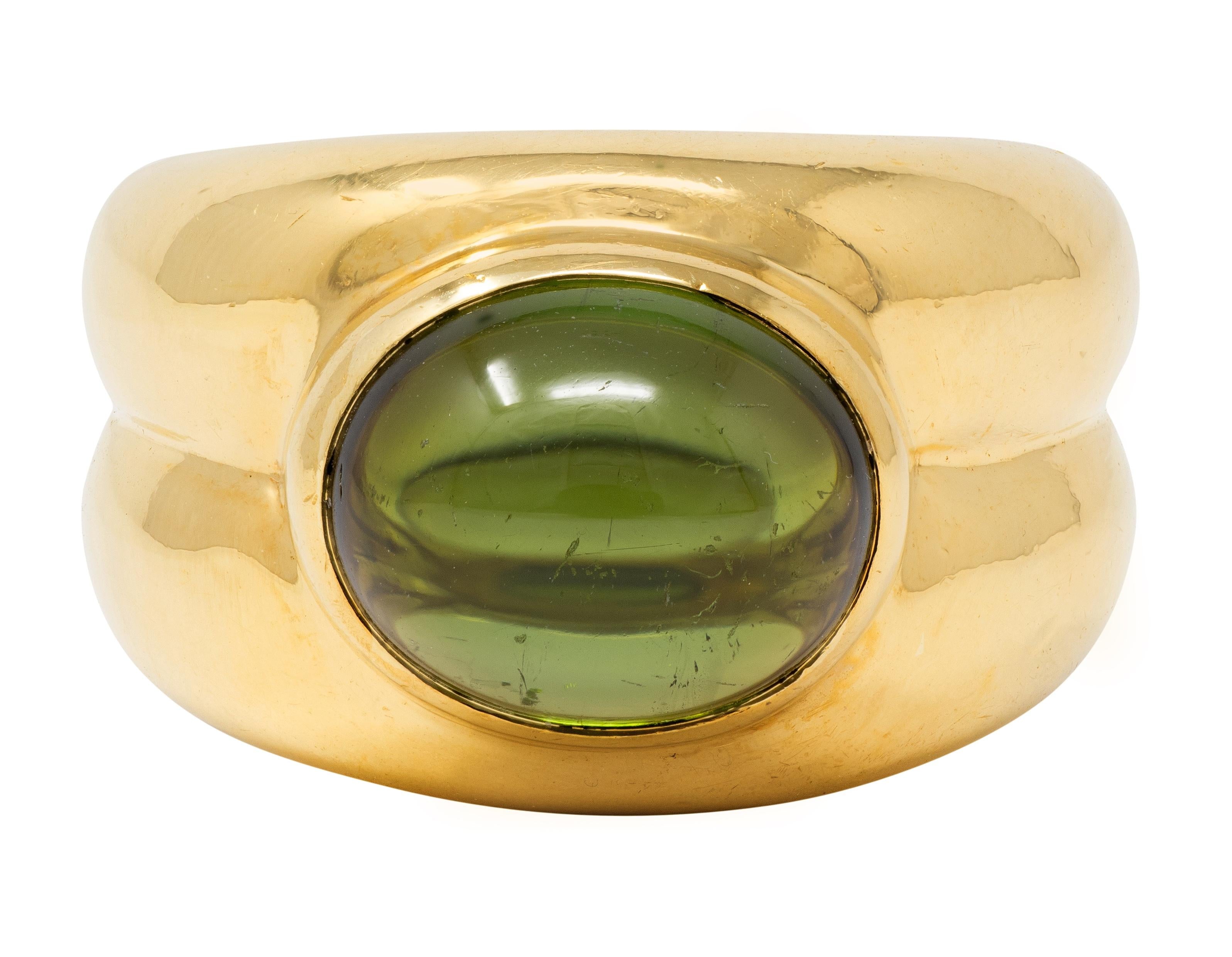 Tiffany & Co. 1980's Tourmaline 18 Karat Yellow Gold Vintage Puffy Bezel Ring