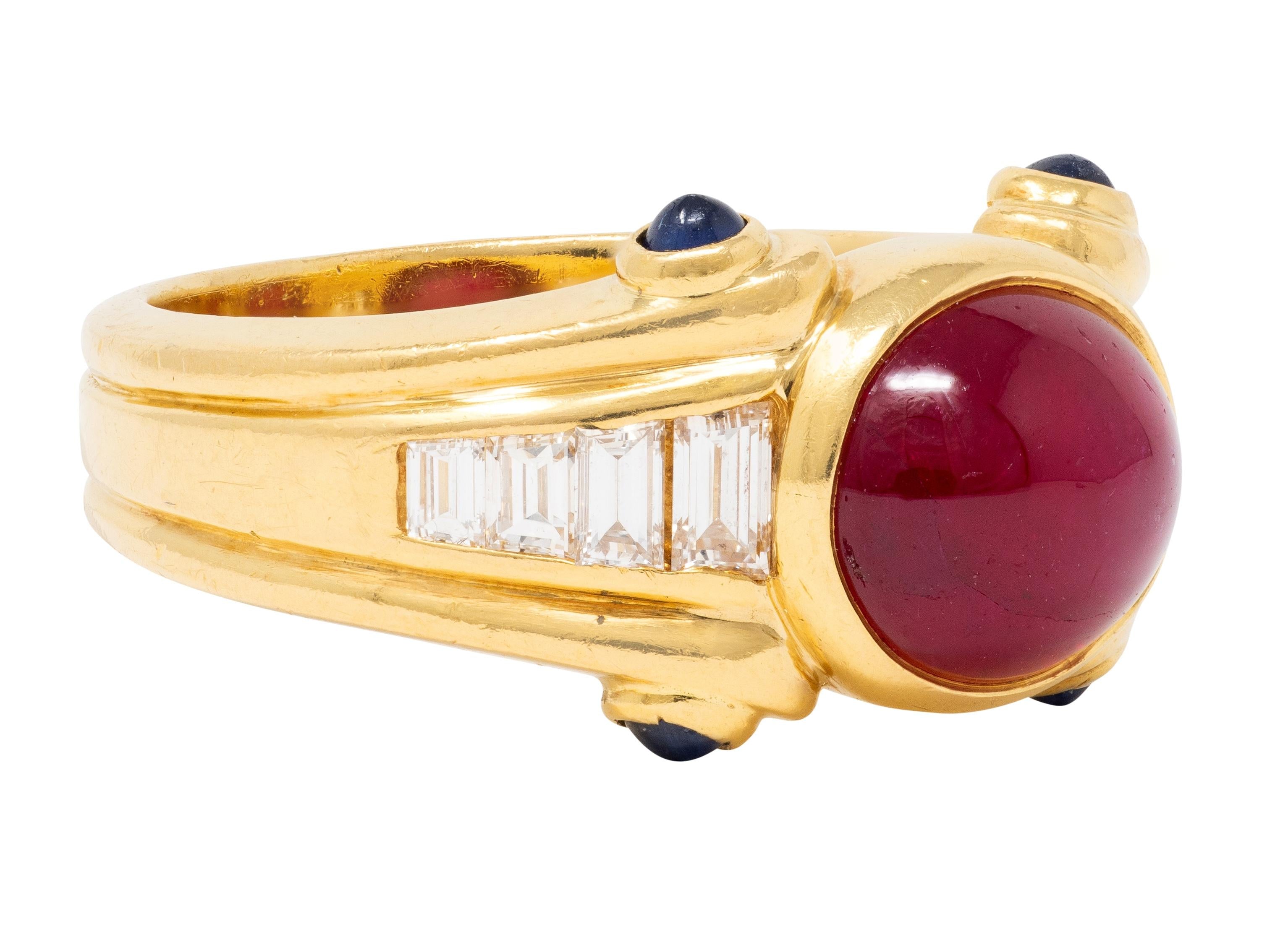 Bulgari 1980'S 4.00 CTW Ruby Sapphire Diamond 18K Gold Vintage Column Ring