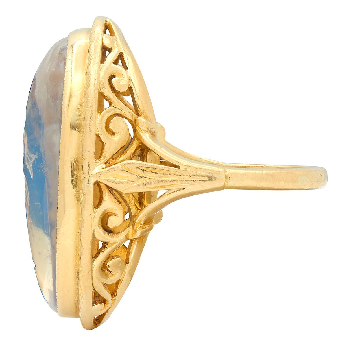 Victorian Moonstone 18 Karat Yellow Gold Antique Neoclassical Intaglio Ring