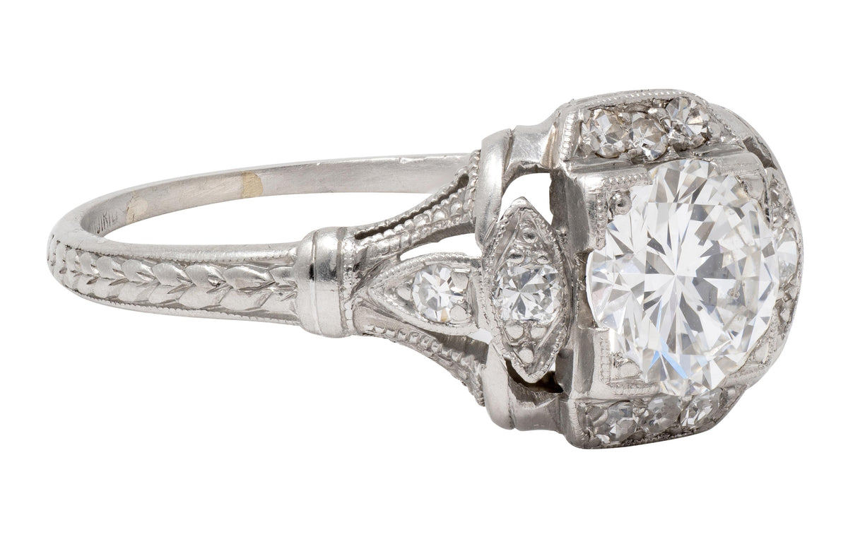 Art Deco 0.95 CTW Diamond Platinum Vintage Wheat Orange Blossom Engagement Ring