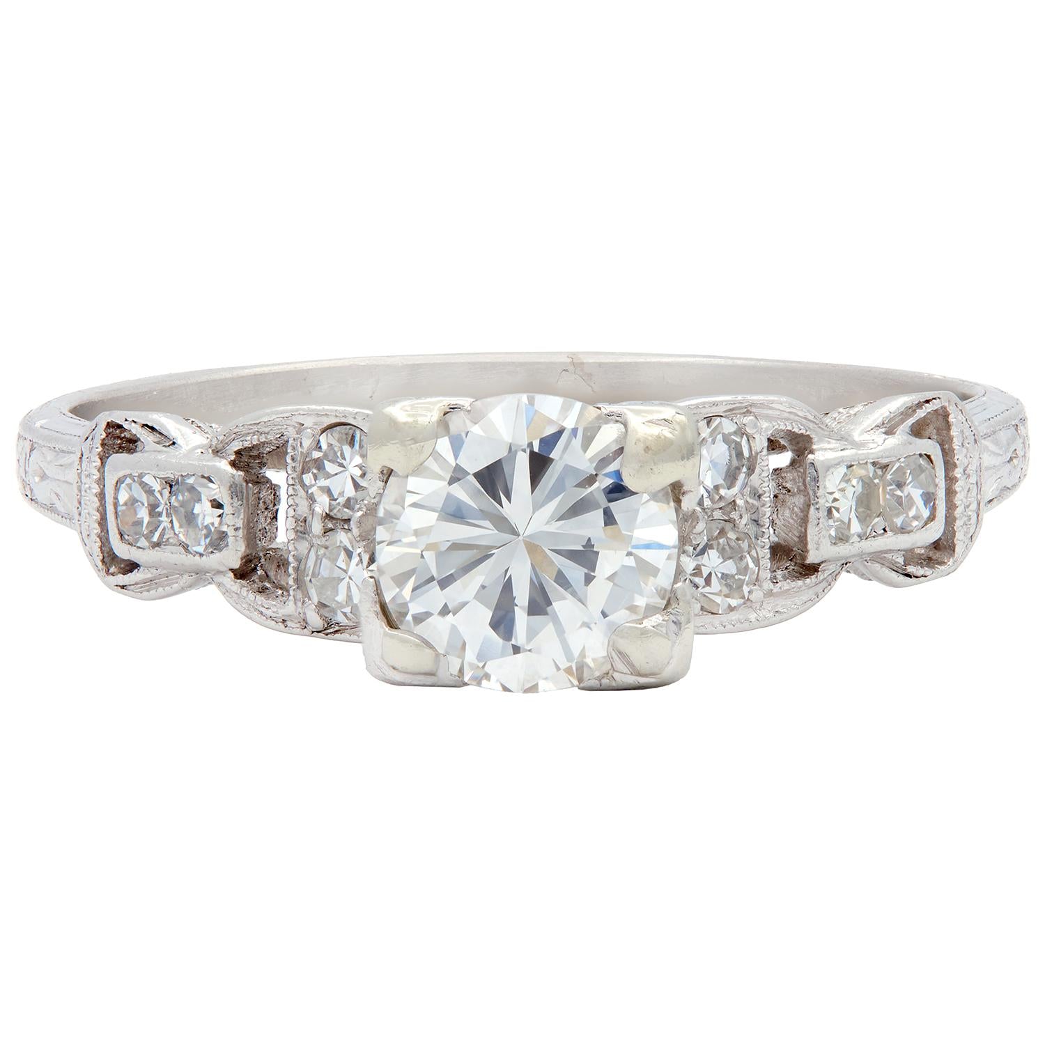 Mid-Century 0.75 CTW Diamond Platinum Buckle Square Form Vintage Engagement Ring