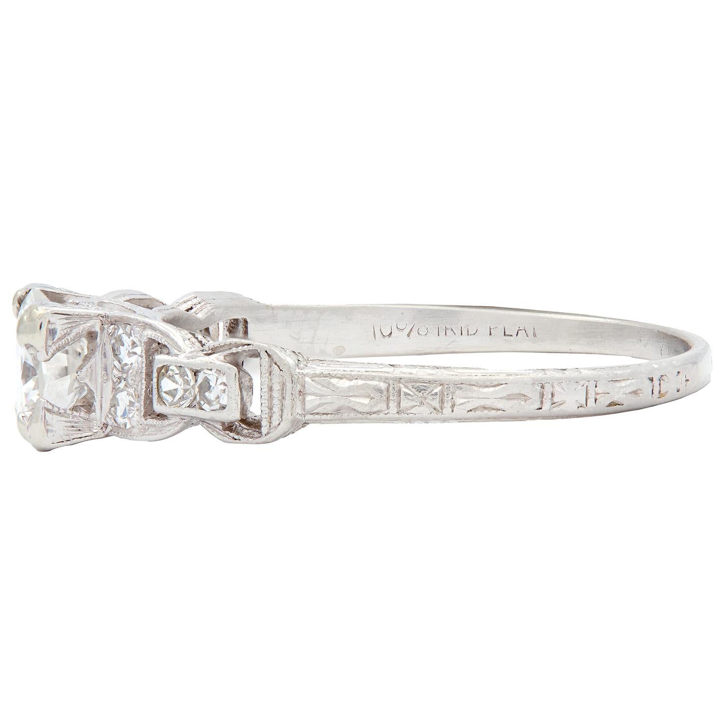 Mid-Century 0.75 CTW Diamond Platinum Buckle Square Form Vintage Engagement Ring