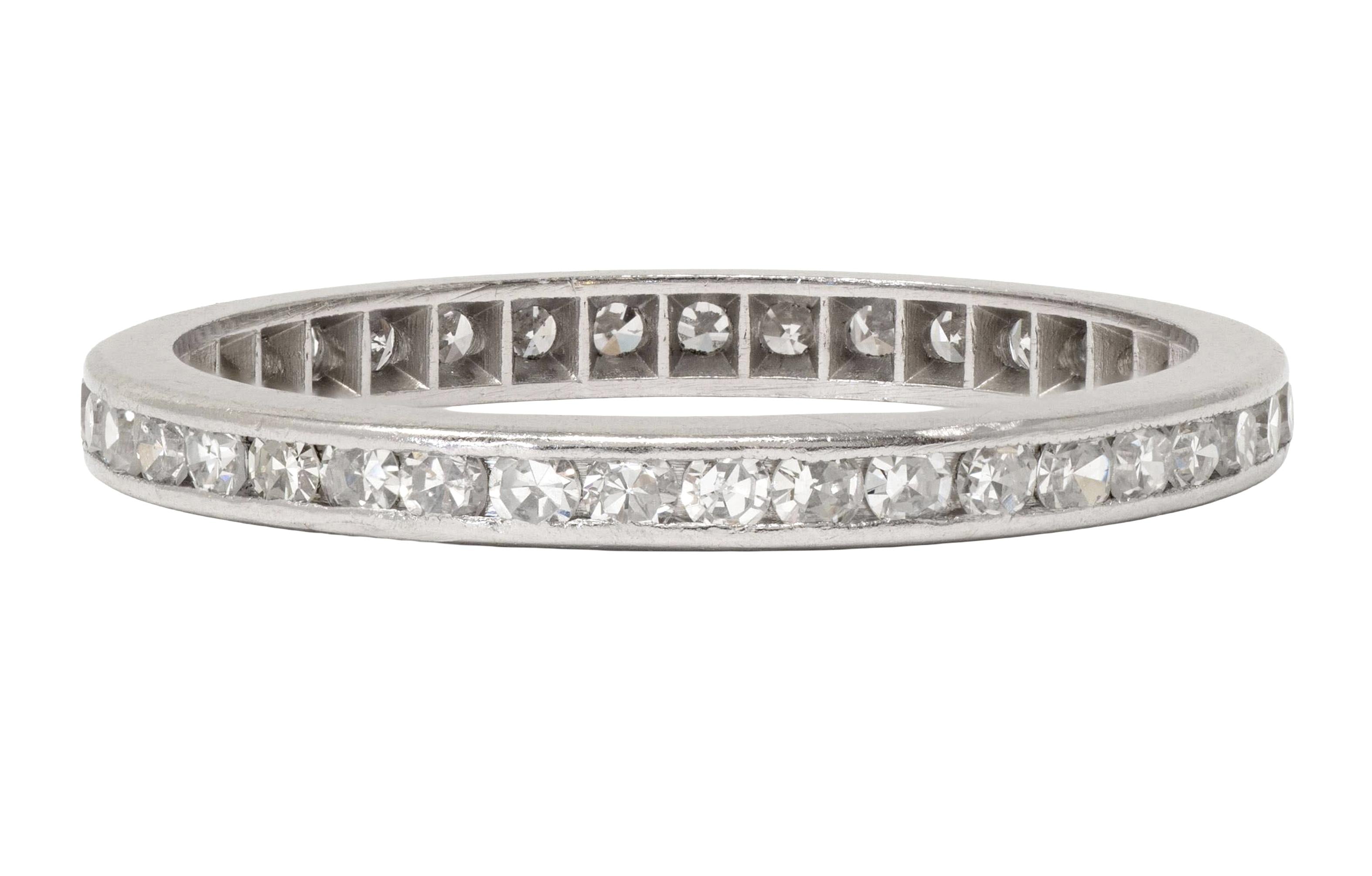 Art Deco 0.60 CTW Diamond Platinum Vintage Eternity Channel Wedding Band Ring