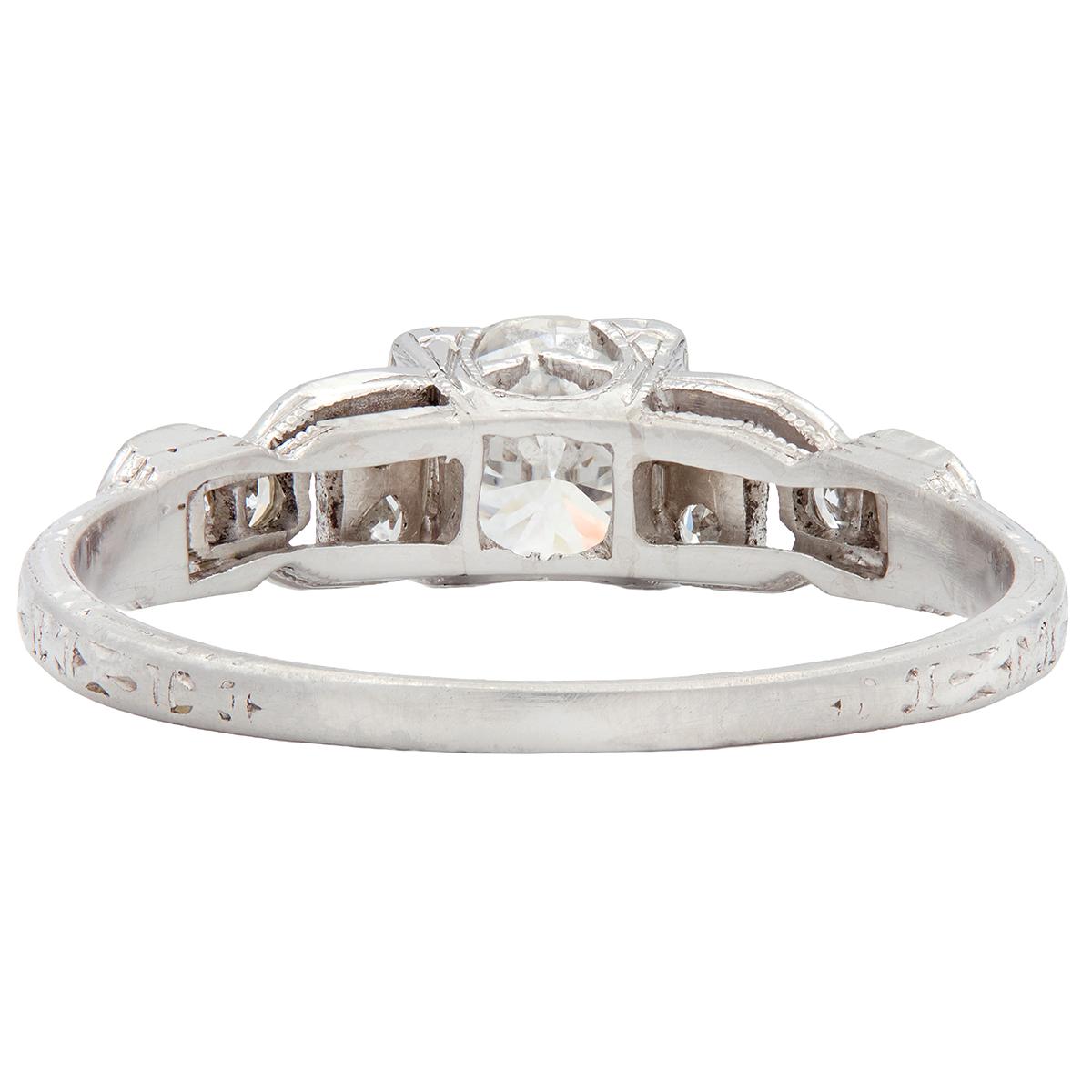 Mid-Century 0.75 CTW Diamond Platinum Buckle Square Form Vintage Engagement Ring