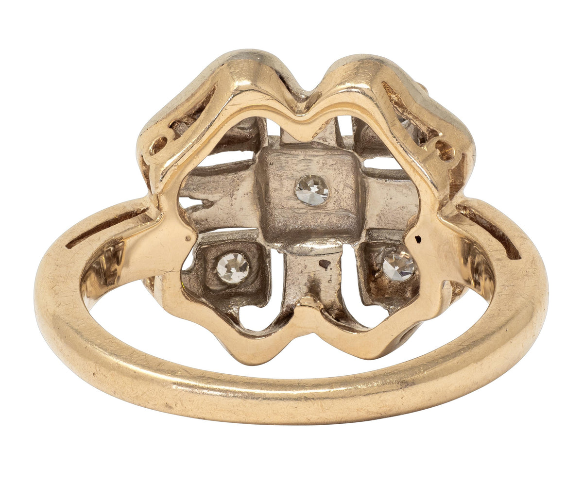 Retro Diamond 14 Karat Two-Tone Gold Vintage Four Leaf Clover Dinner Ring