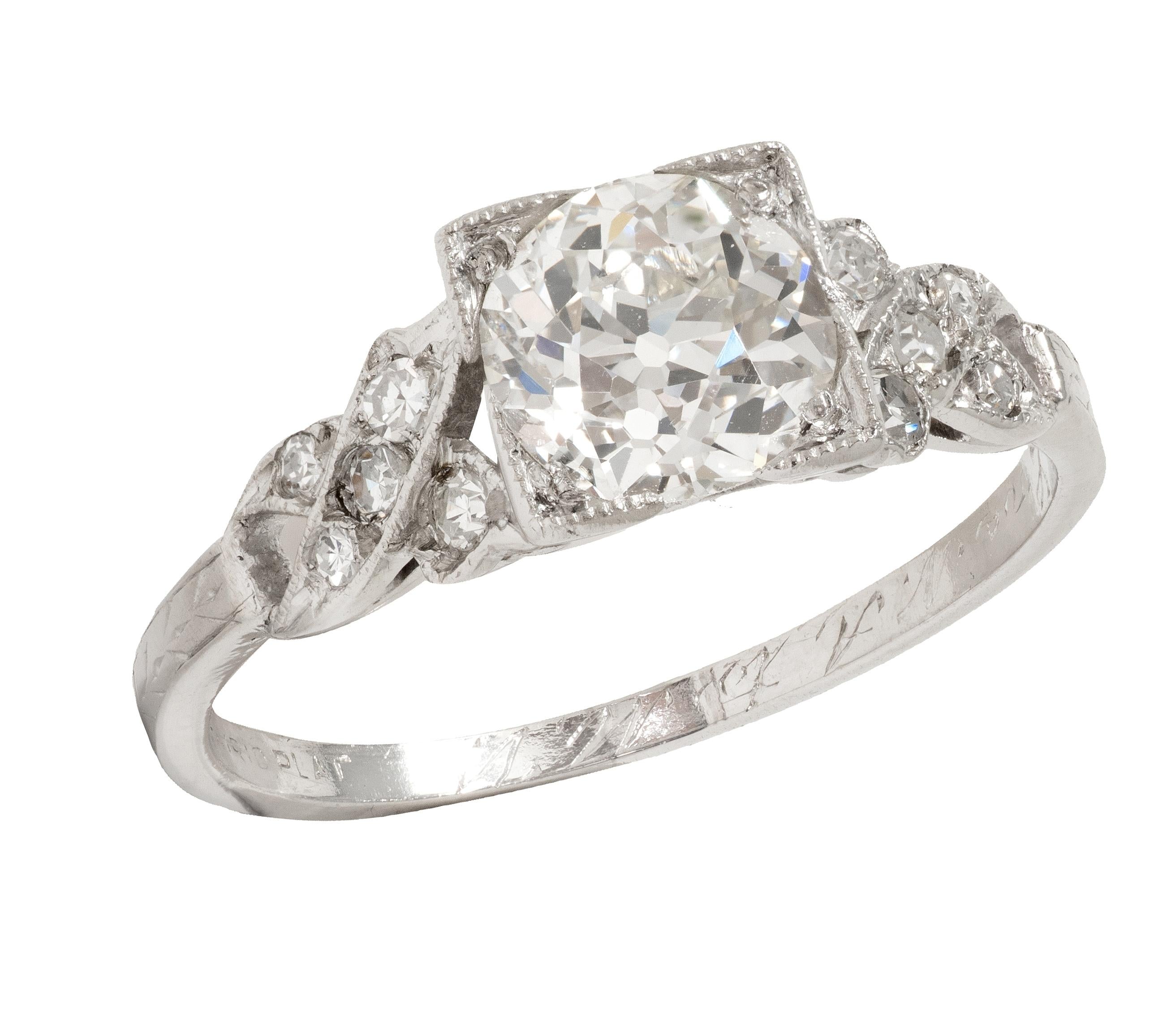 Art Deco 1.37 CTW Old European Diamond Platinum Ribbon Vintage Engagement Ring