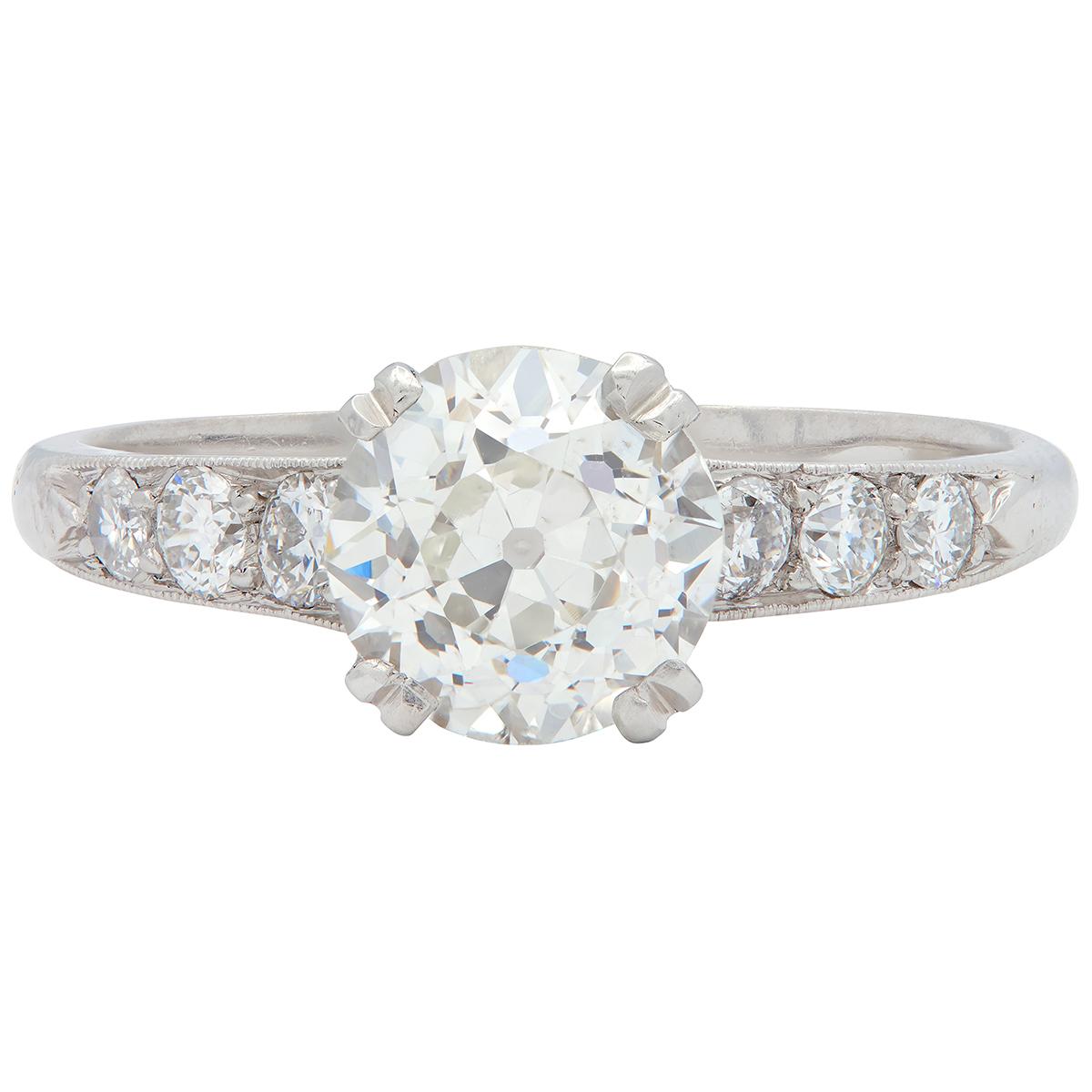 Mid-Century 1.40 CTW Old European Cut Diamond Platinum Vintage Engagement Ring