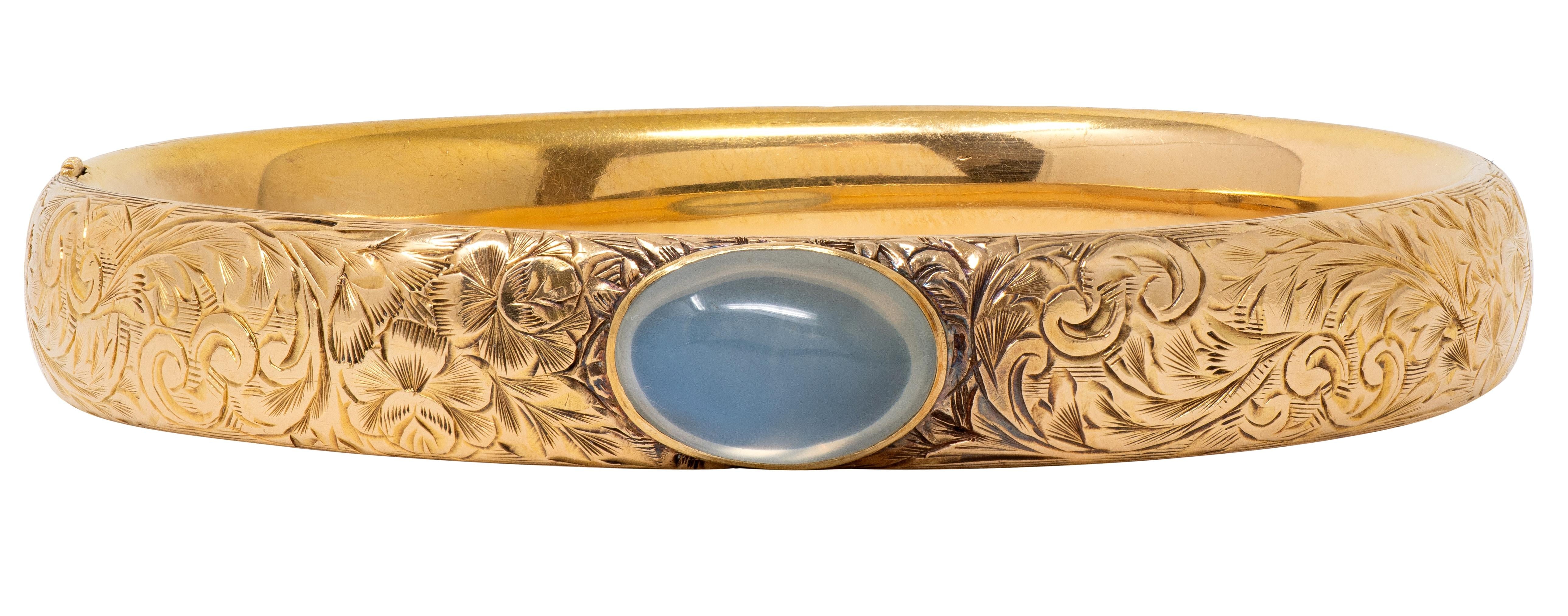 Wordley Allsopp & Bliss Art Deco Moonstone 14K Gold Antique Bangle Bracelet