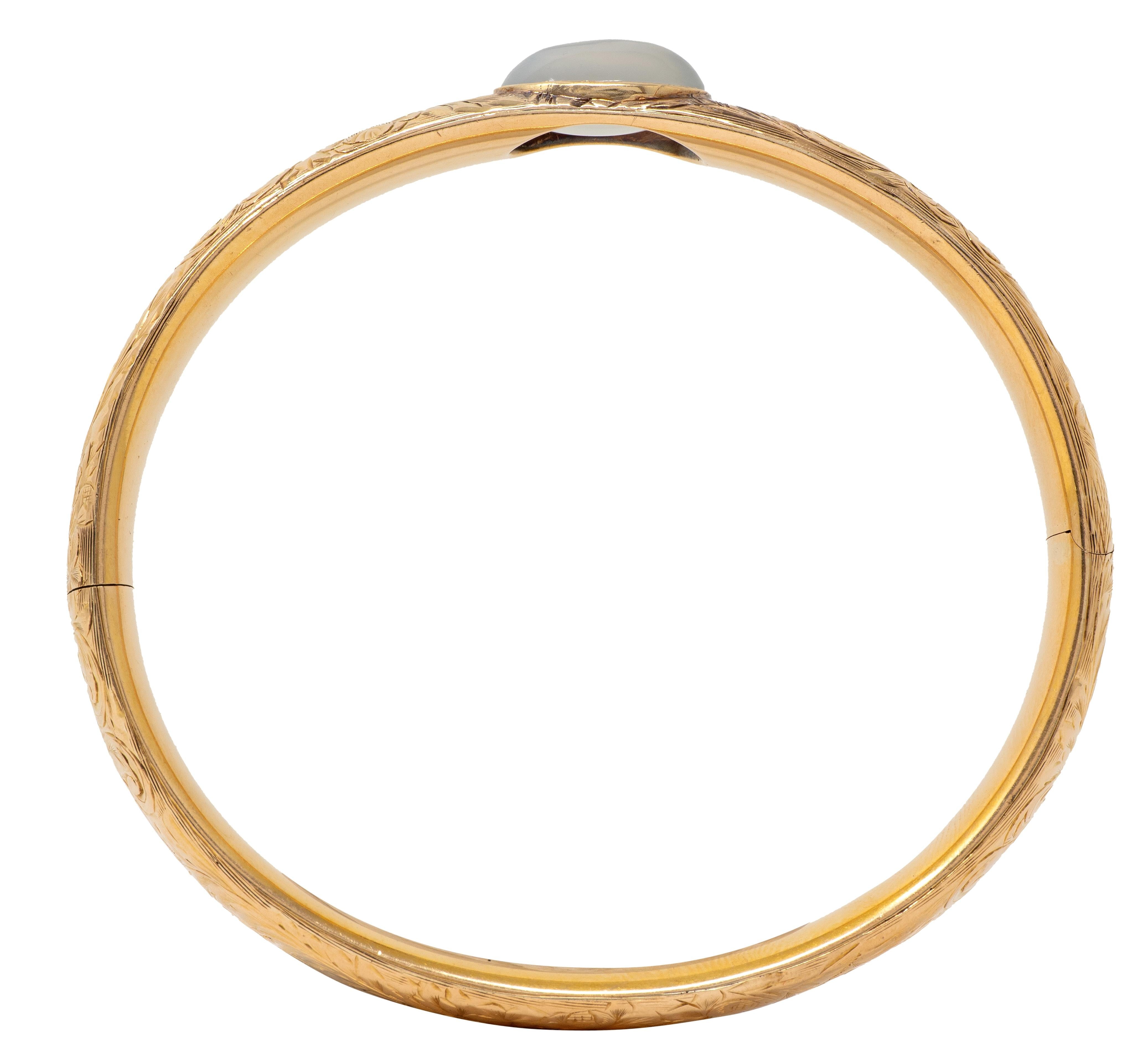 Wordley Allsopp & Bliss Art Deco Moonstone 14K Gold Antique Bangle Bracelet
