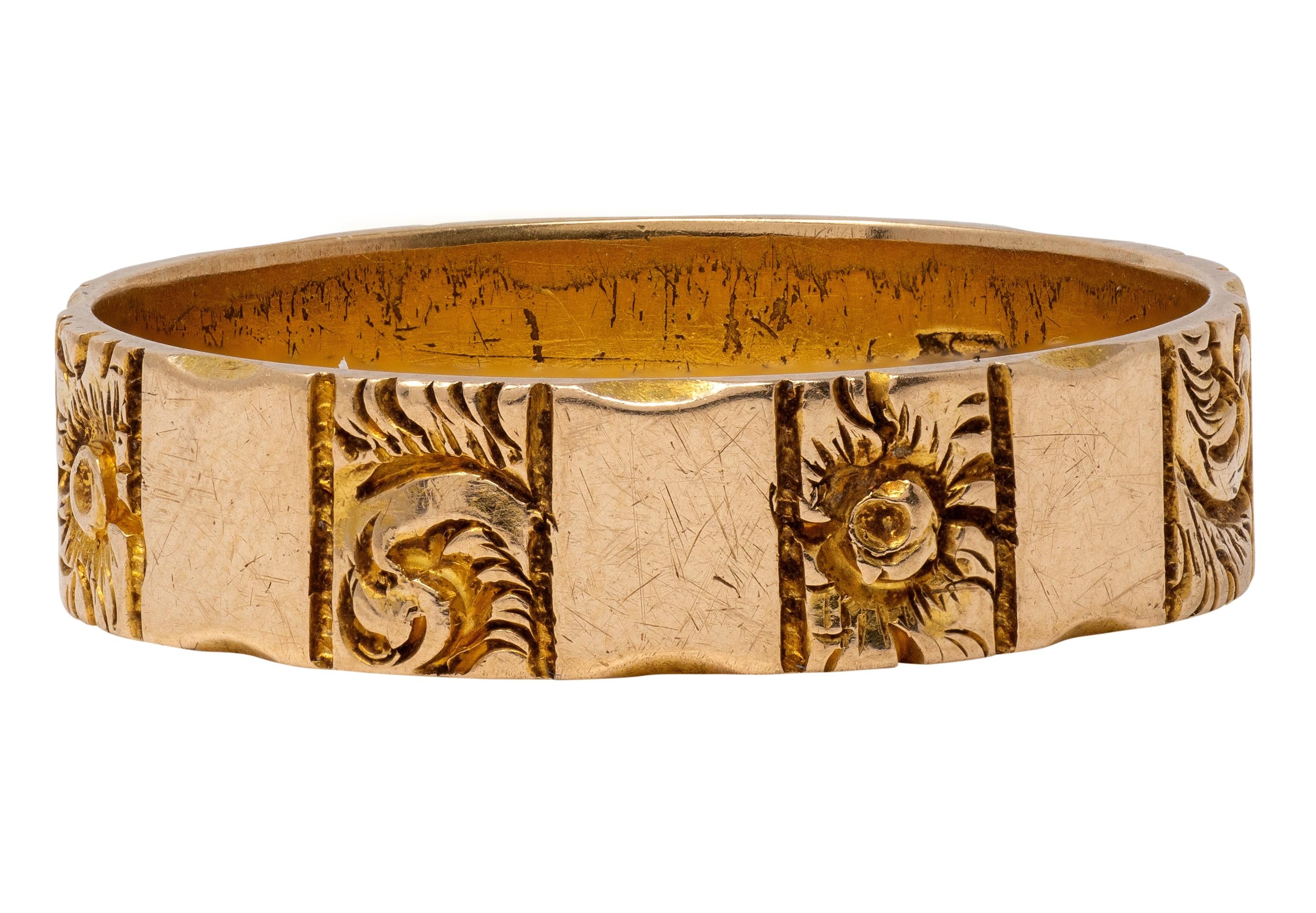 Victorian 18 Karat Rose Gold Antique Orange Blossom Scroll Wedding Band Ring
