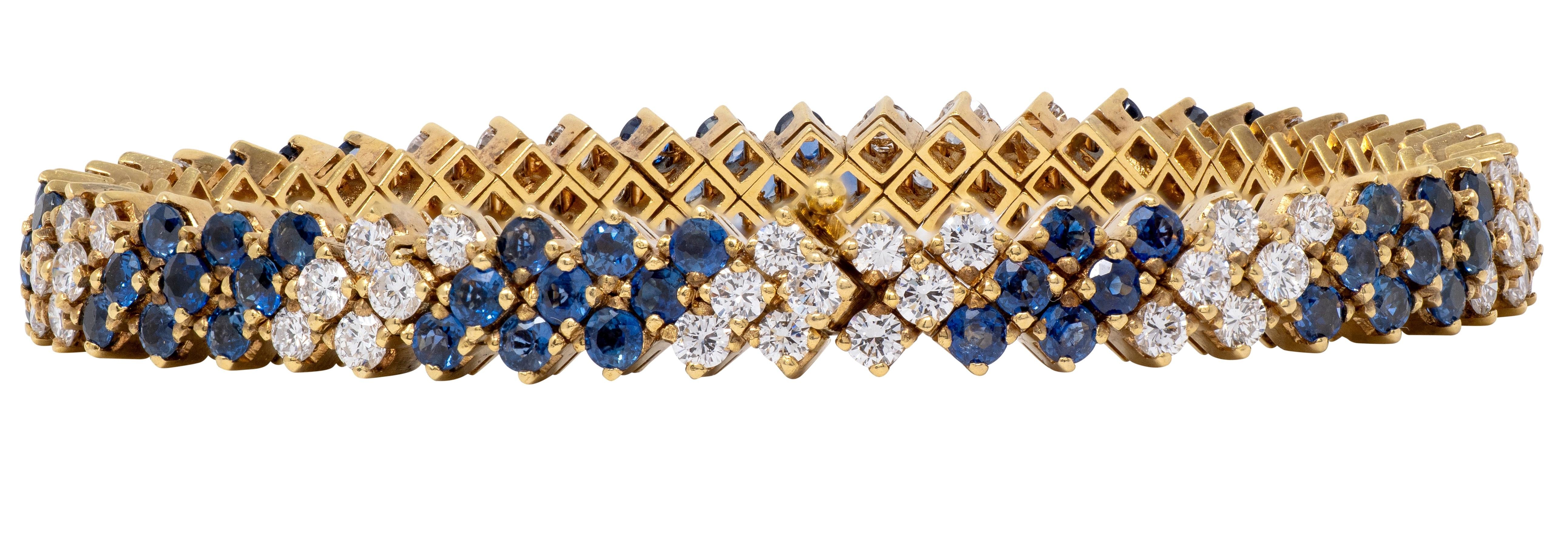 2000's 7.80 CTW Sapphire Diamond 18 Karat Yellow Gold Line Bracelet