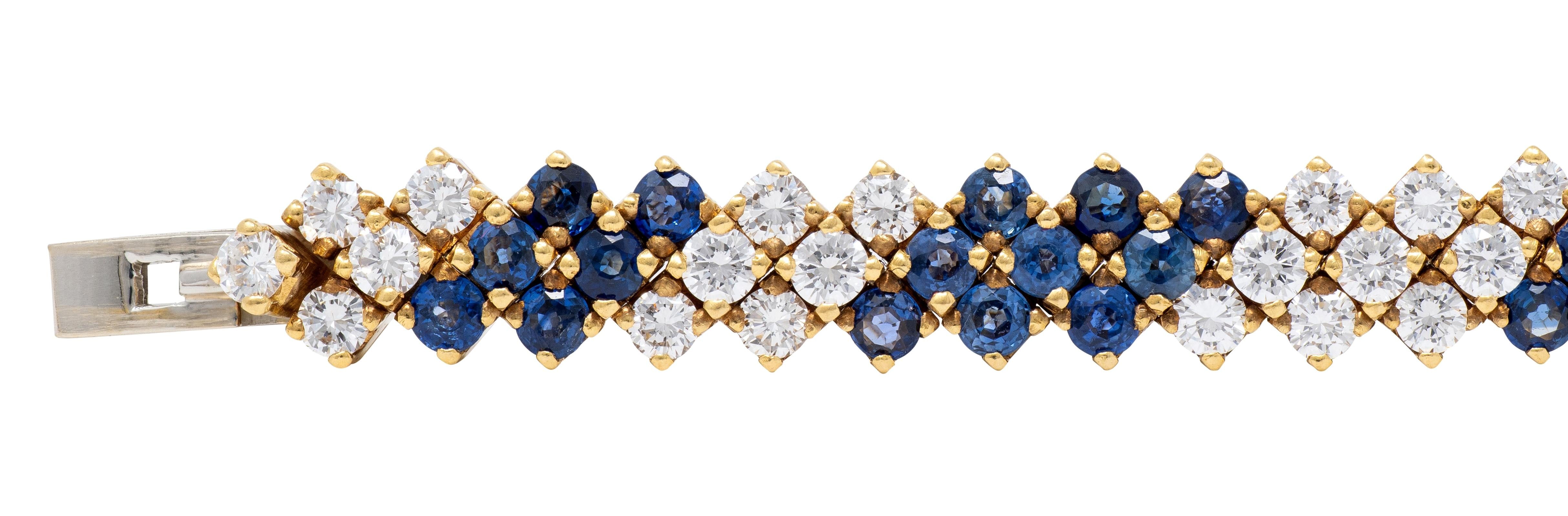 2000's 7.80 CTW Sapphire Diamond 18 Karat Yellow Gold Line Bracelet