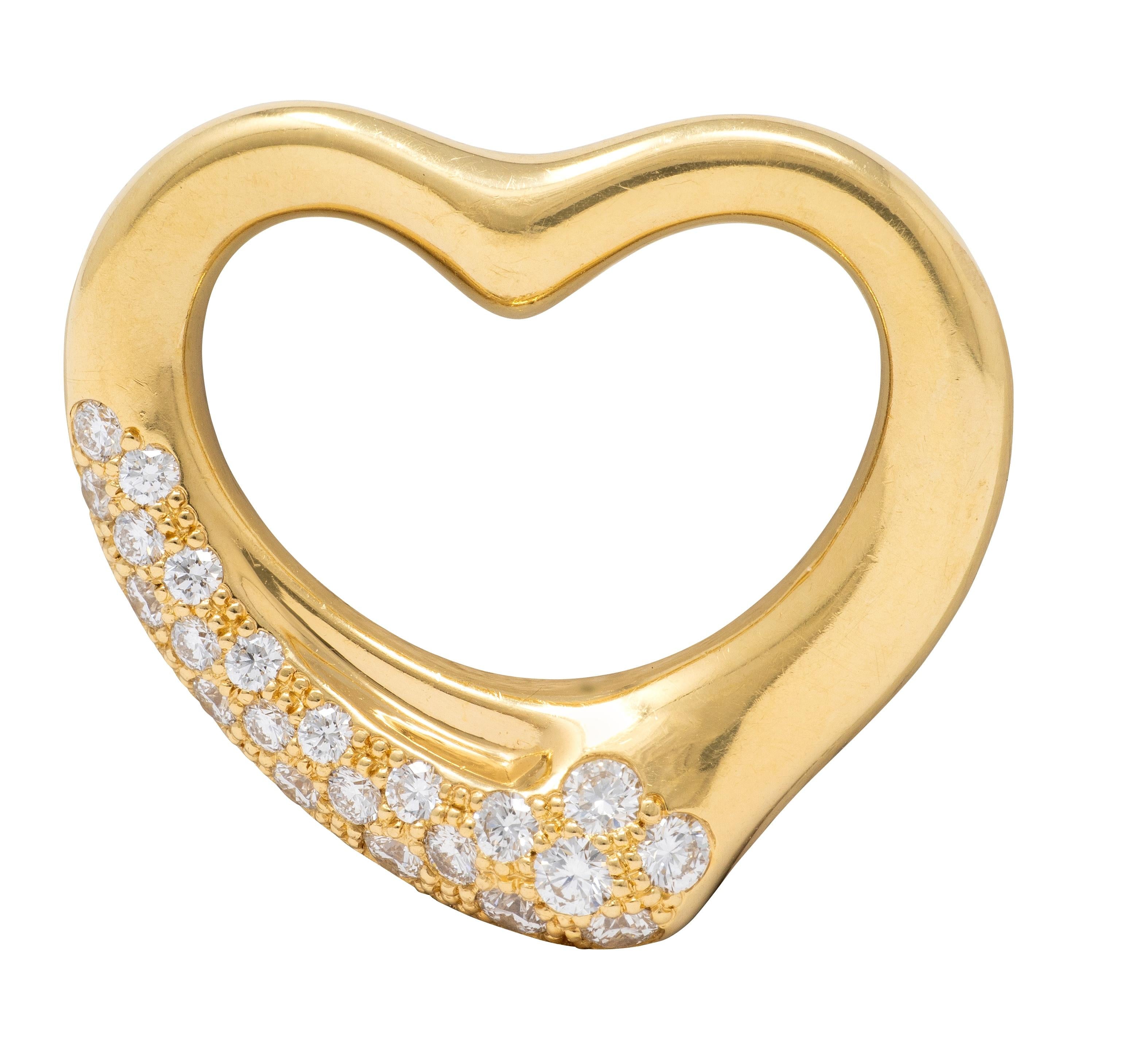 Elsa Peretti Tiffany & Co. 1990's Diamond 18K Gold Vintage Open Heart Pendant