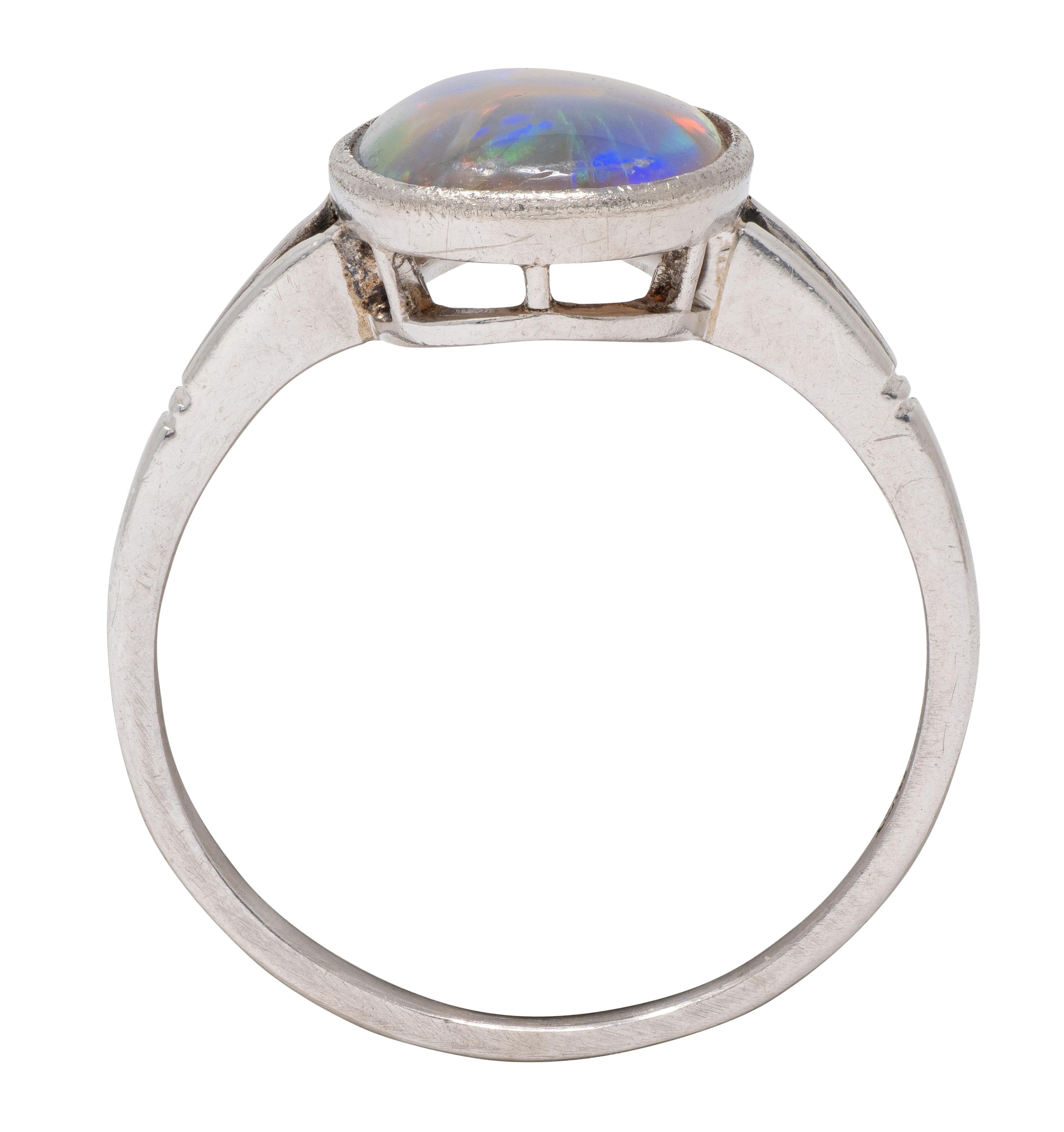 Art Deco Opal Platinum Vintage Bezel Signet Ring