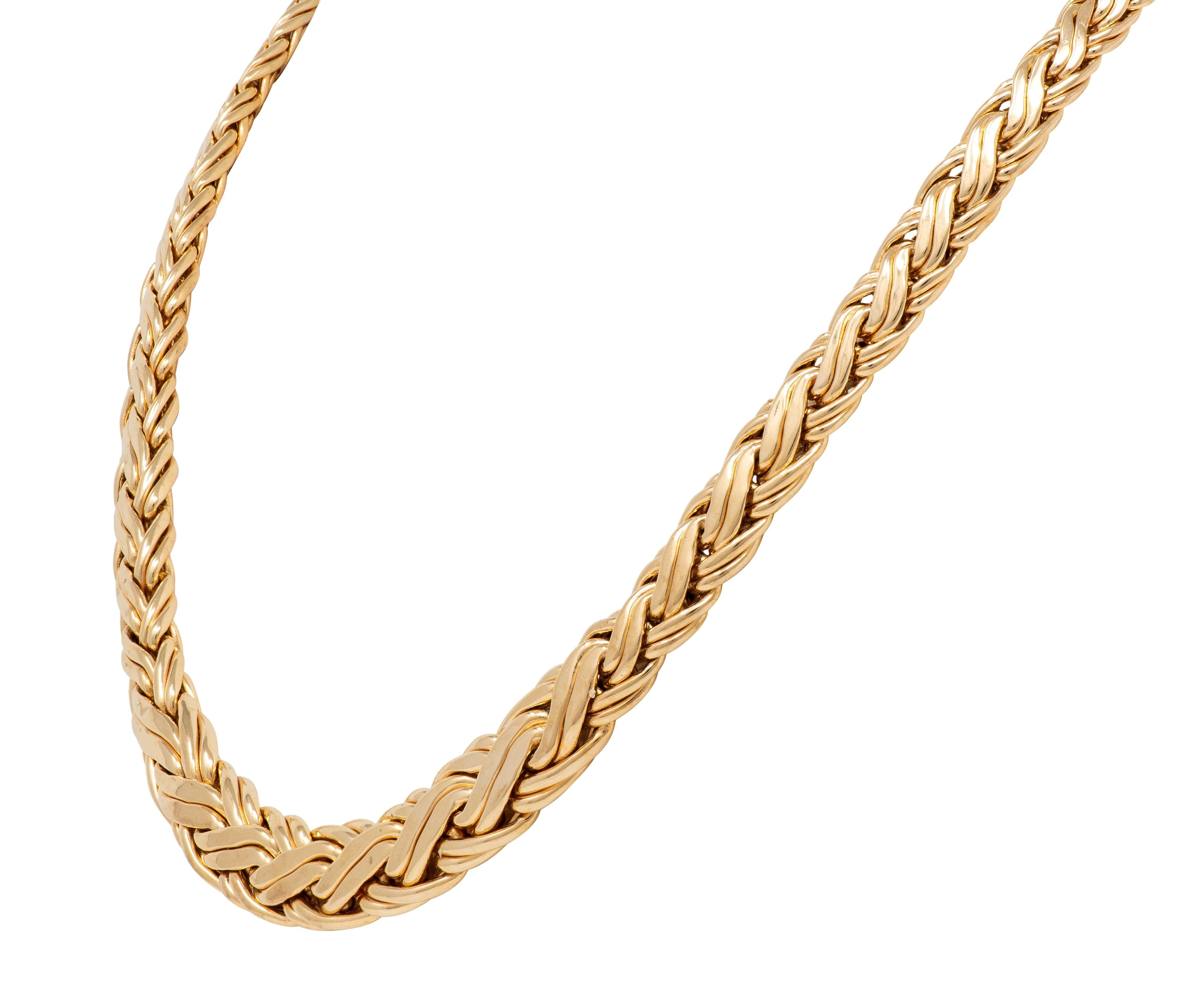 Tiffany & Co. 1990's 14K Yellow Gold Vintage Woven Wheat Chain Link Necklace