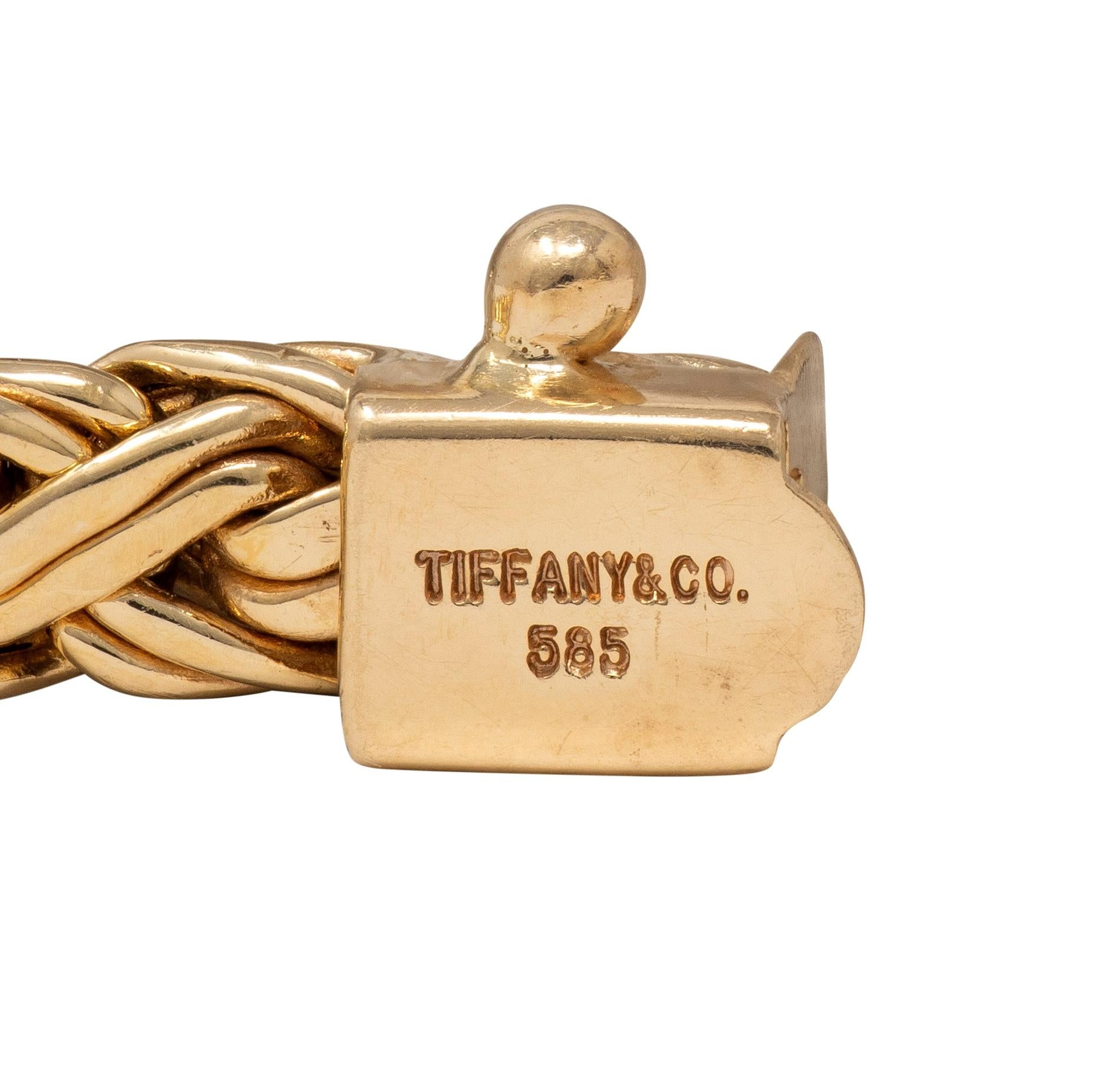 Tiffany & Co. 1990's 14K Yellow Gold Vintage Woven Wheat Chain Link Necklace