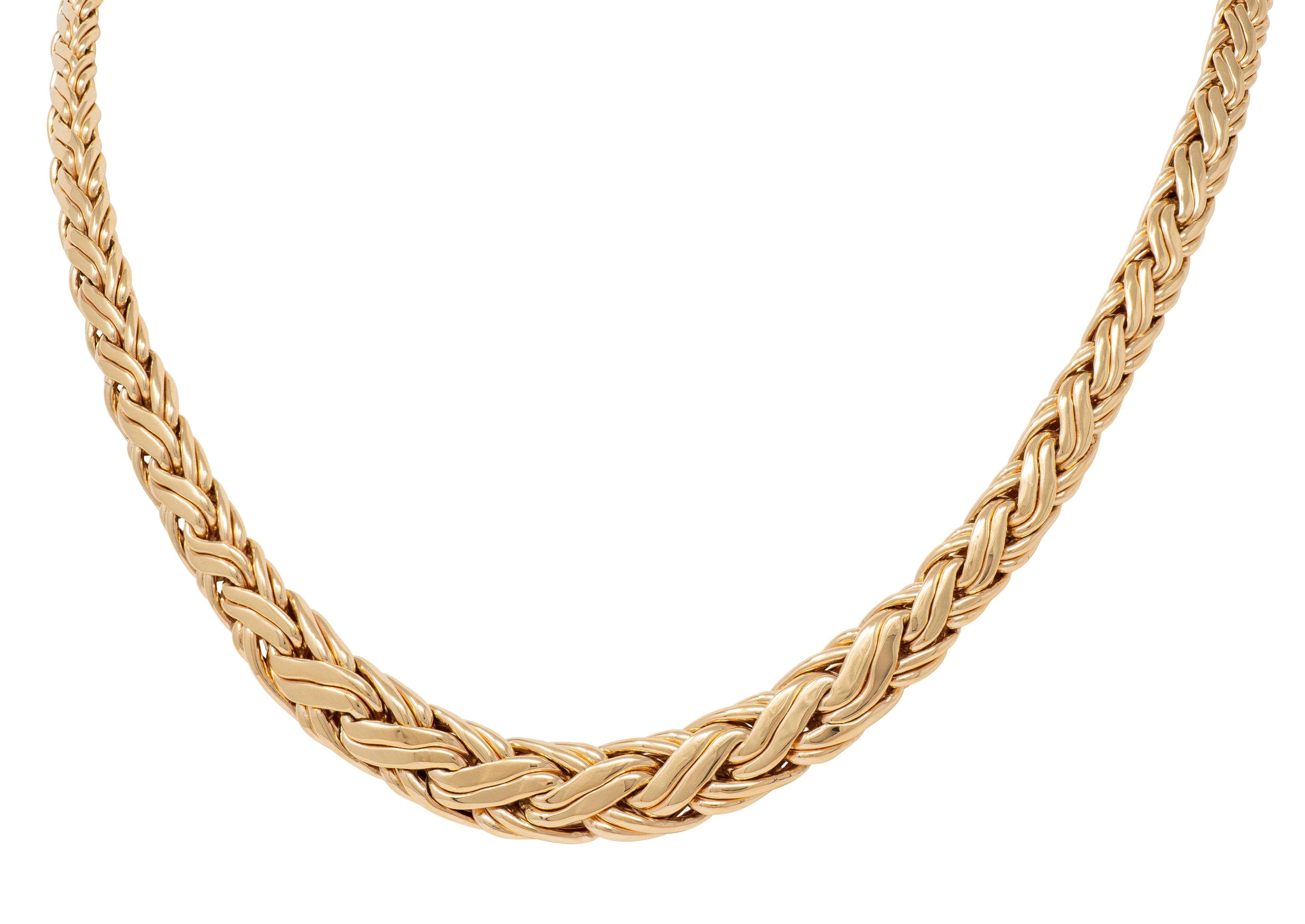 Tiffany & Co. 1990's 14 Karat Yellow Gold Vintage Woven Wheat Link Necklace