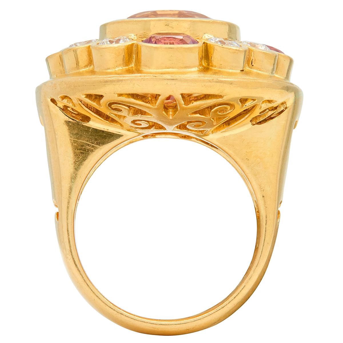 Crevoshay 14.13 CTW Hessonite Spinel Diamond 18K Gold Cluster Contemporary Ring