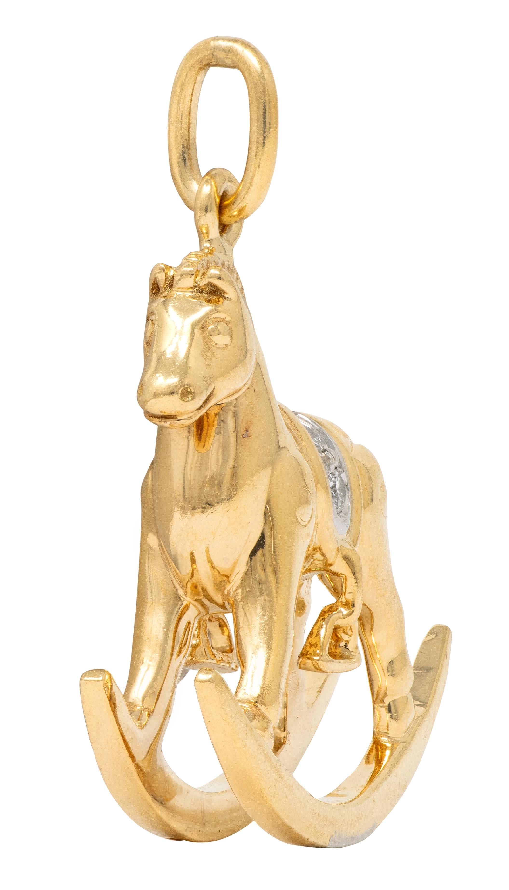 Tiffany & Co. 1990's Diamond 18K Gold Platinum Vintage Rocking Horse Charm