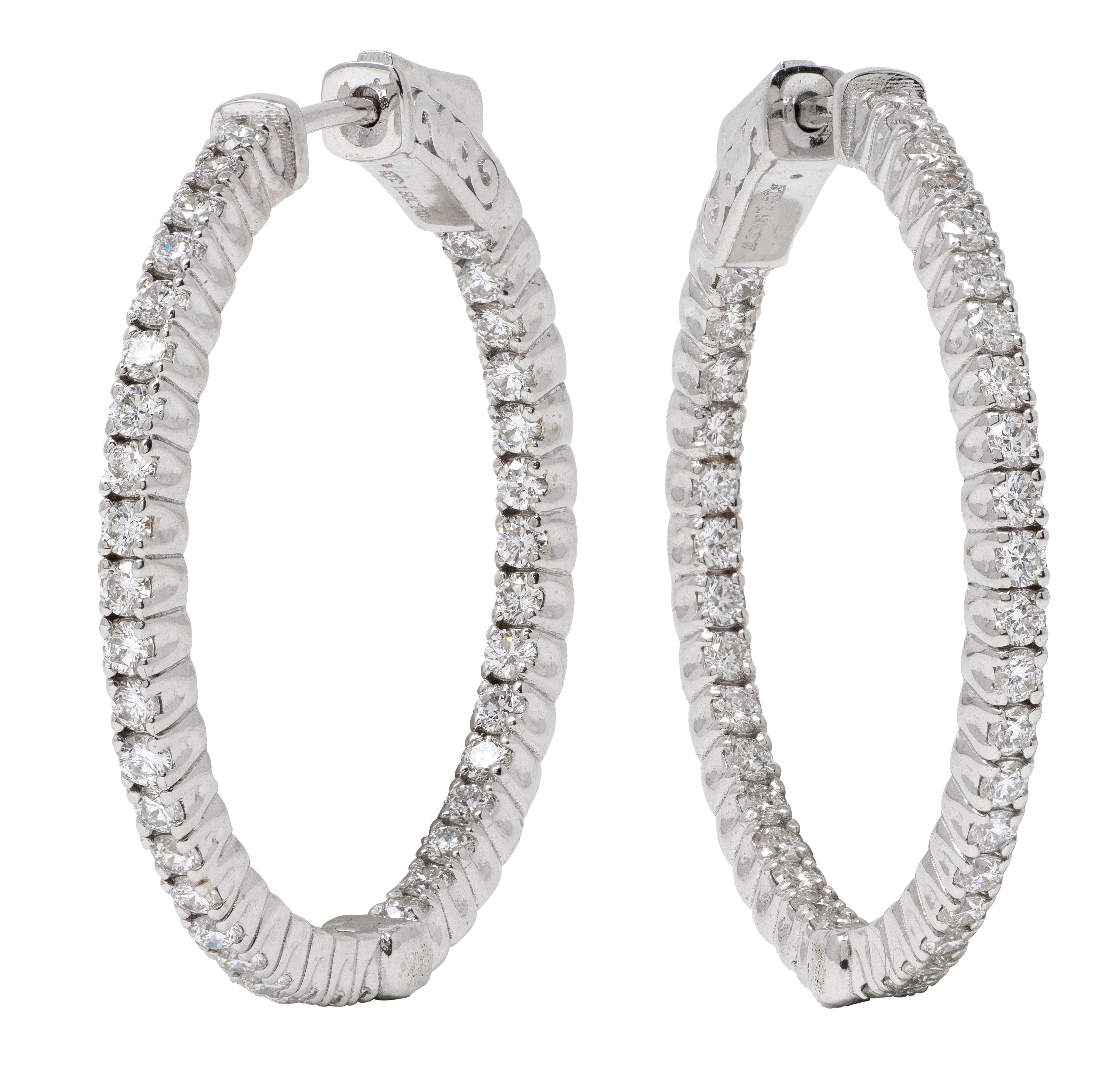 Contemporary 1.50 CTW Diamond 14 Karat White Gold 30 MM Hoop Earrings