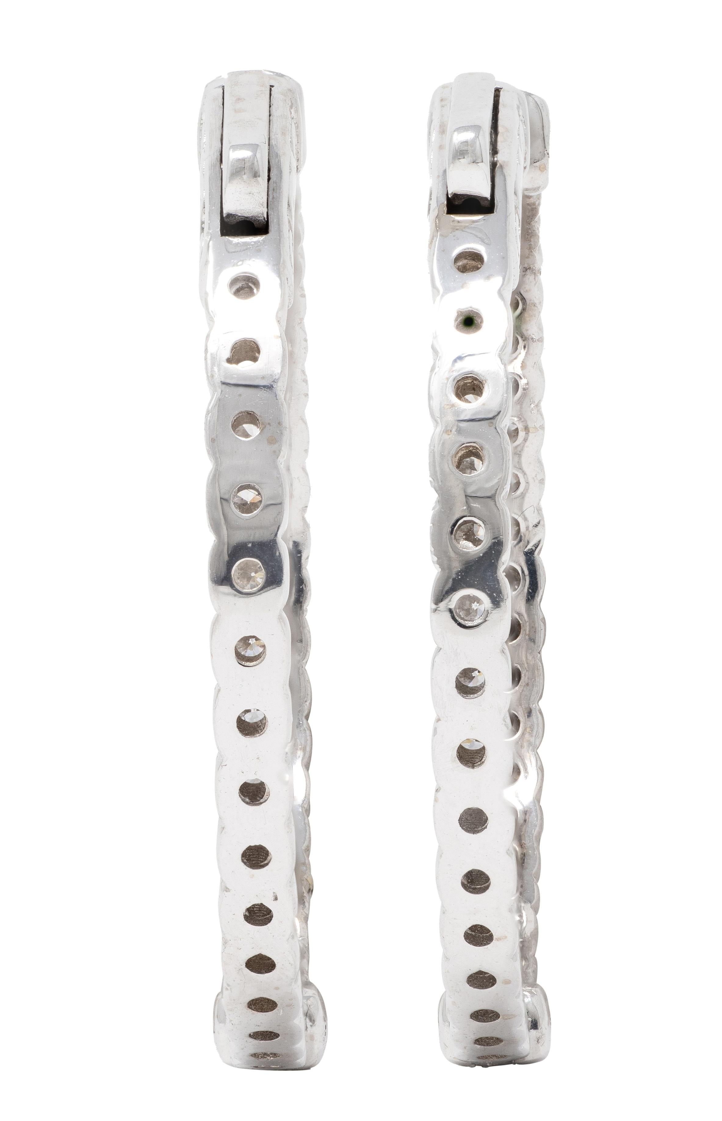 Contemporary 1.50 CTW Diamond 14 Karat White Gold 30 MM Hoop Earrings