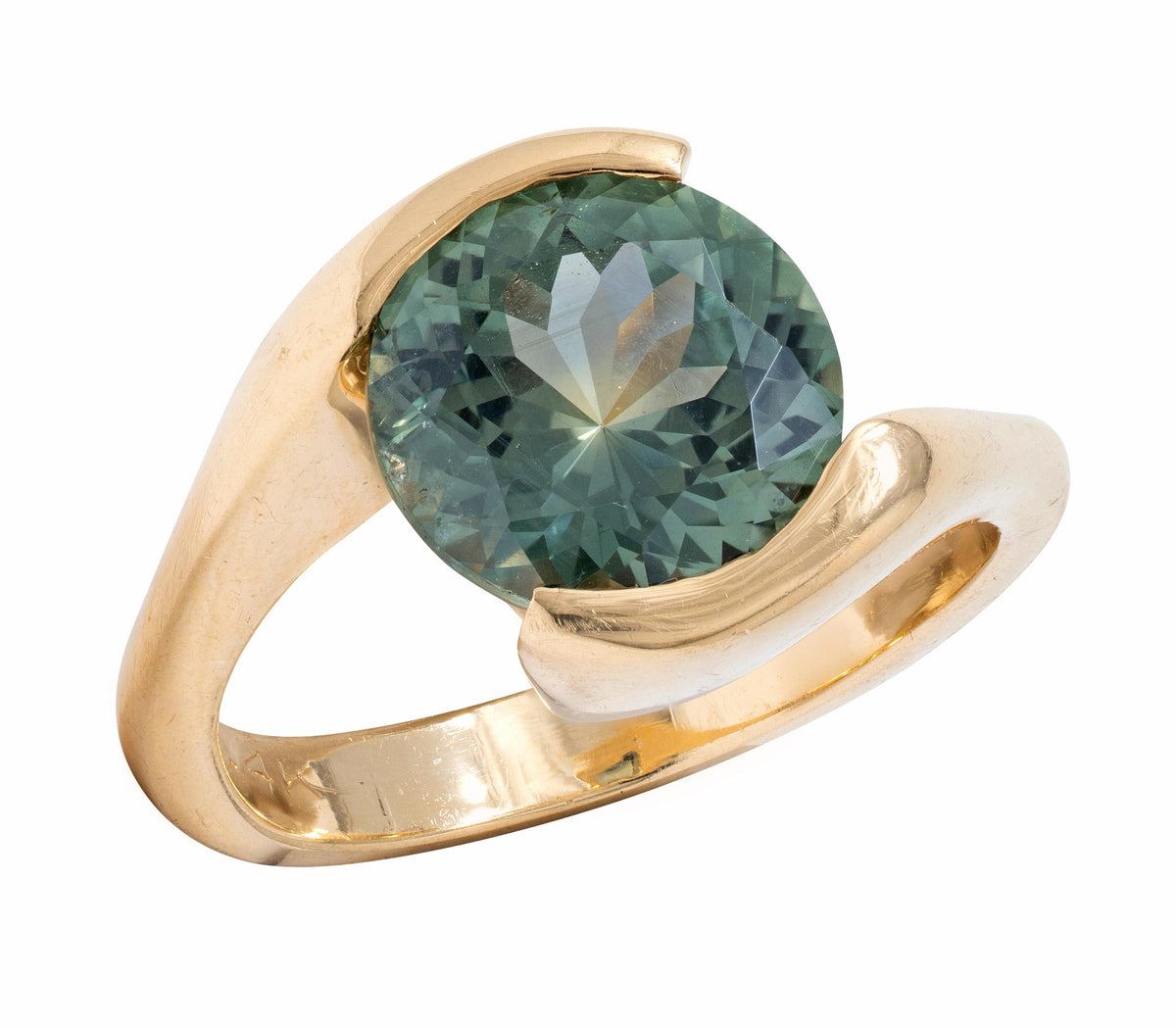 2000's 3.01 CT No Heat Montana Green Sapphire 14K Yellow Gold Bypass Ring GIA