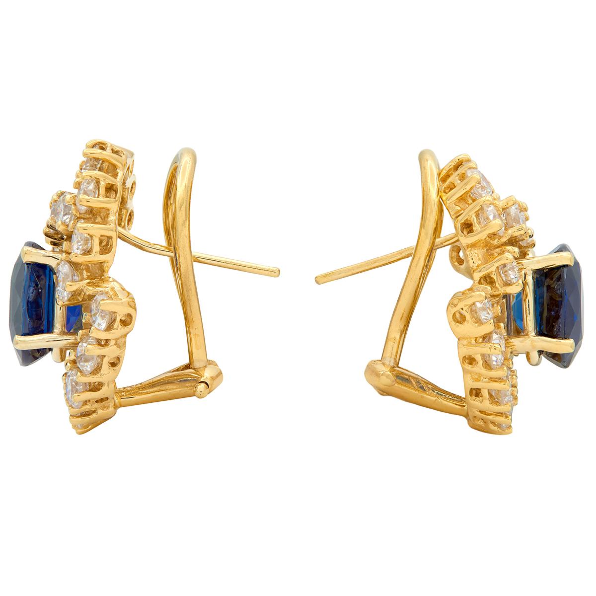 1990's 5.60 CTW Sapphire Diamond 18K Gold Vintage Swirling Halo Earrings
