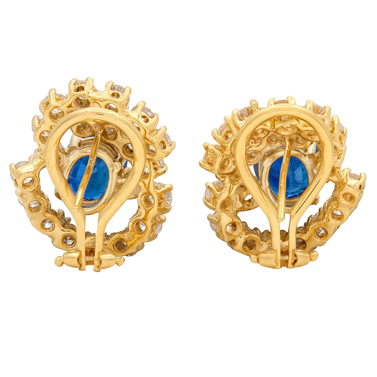 1990's 5.60 CTW Sapphire Diamond 18K Gold Vintage Swirling Halo Earrings