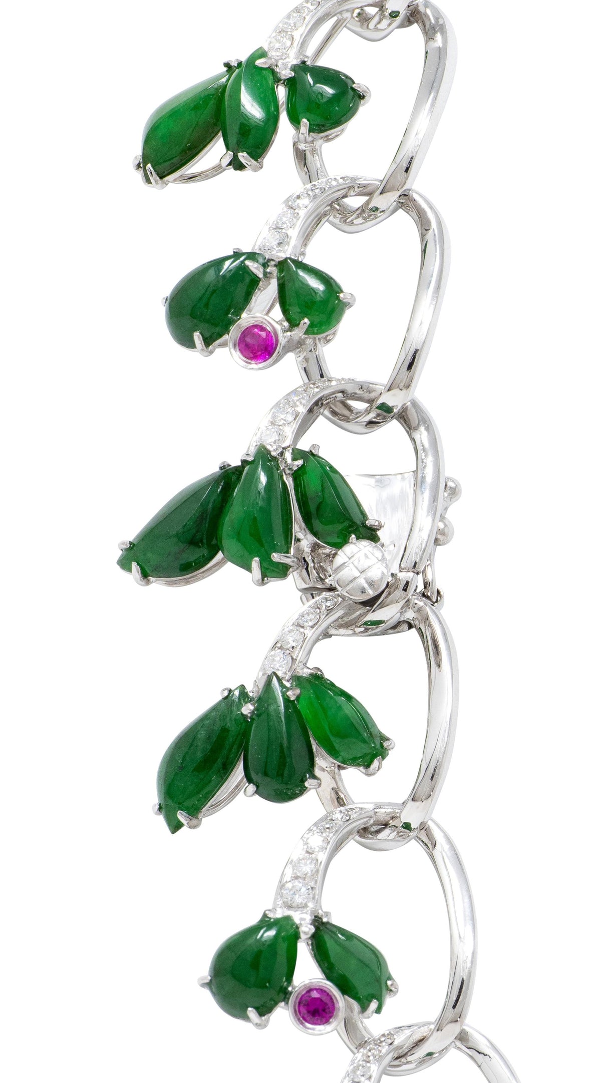 2000's Jade Diamond 18 Karat White Gold Contemporary Fanning Fancy Necklace