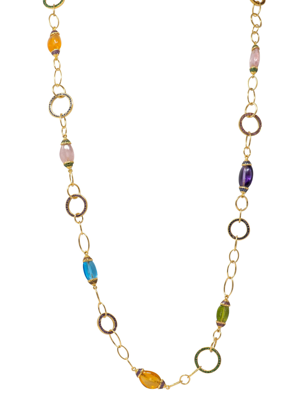 2000's Multi-Gem 18 Karat Yellow Gold Contemporary Beaded Long Station Necklace