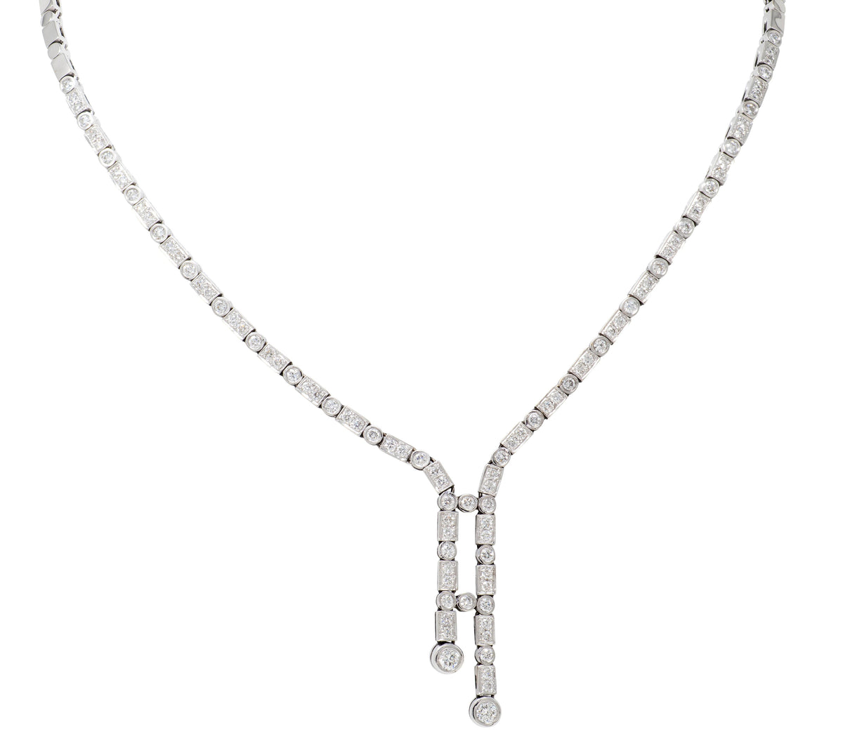 2000's Diamond 18 Karat White Gold Contemporary Lariat Necklace