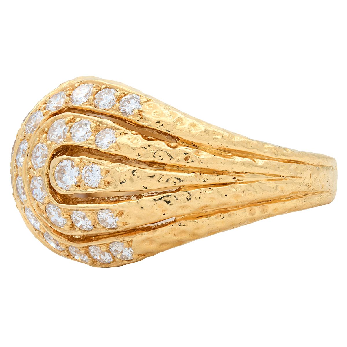 Van Cleef & Arpels French 1970's Diamond 18 Karat Yellow Gold Vintage Dome Ring
