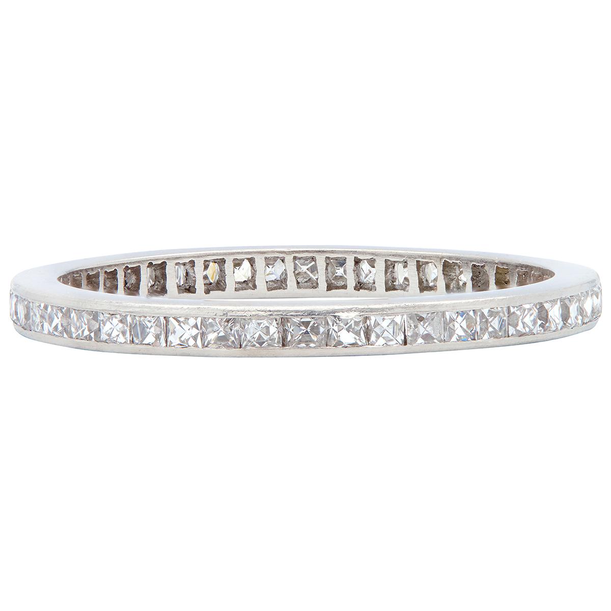 Art Deco 1.38 CTW Diamond Platinum Vintage French Cut Eternity Wedding Band Ring