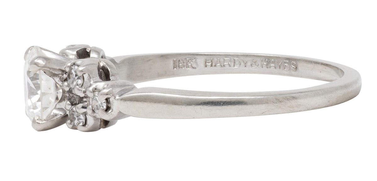 Mid-Century 0.95 CTW Diamond 18K White Gold Fishtail Vintage Engagement Ring