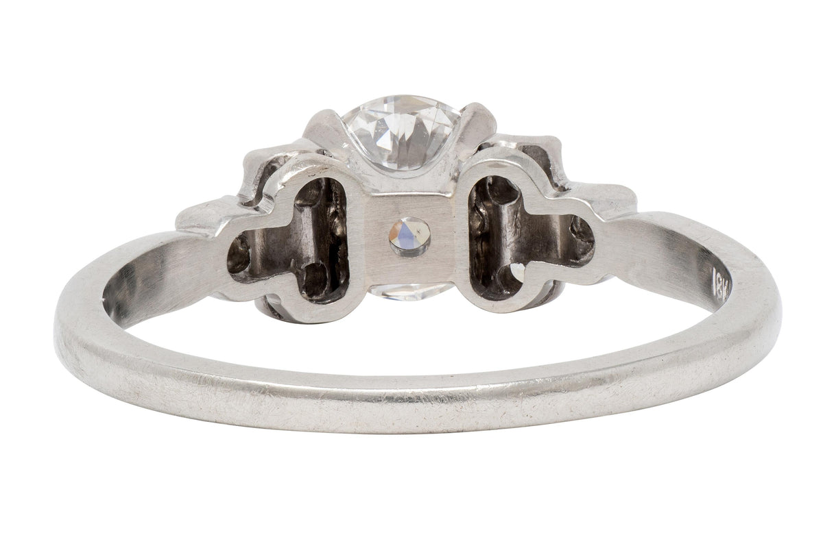Mid-Century 0.95 CTW Diamond 18K White Gold Fishtail Vintage Engagement Ring