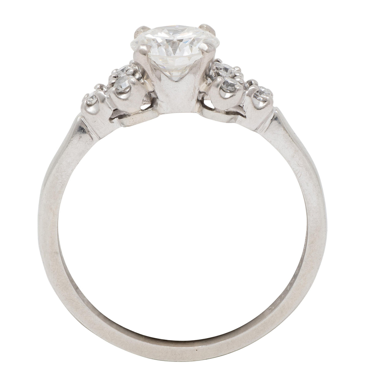 Mid-Century 0.95 CTW Diamond 18K White Gold Fishtail Vintage Engagement Ring