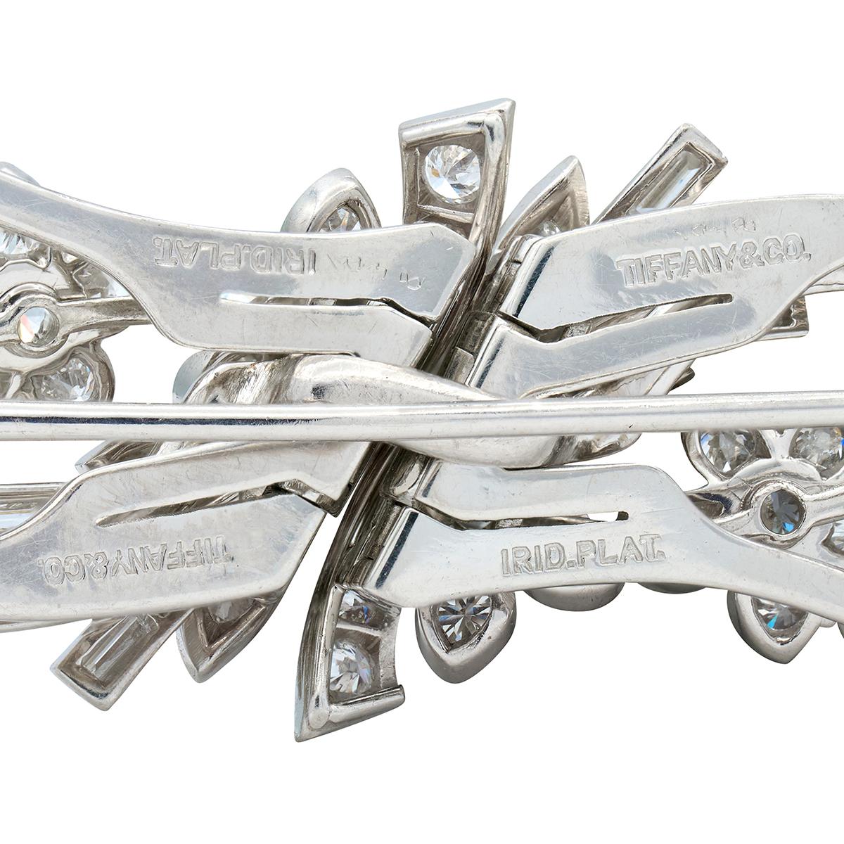 Tiffany & Co. Mid-Century Diamond Platinum Vintage Floral Ribbon Brooch Clip Set