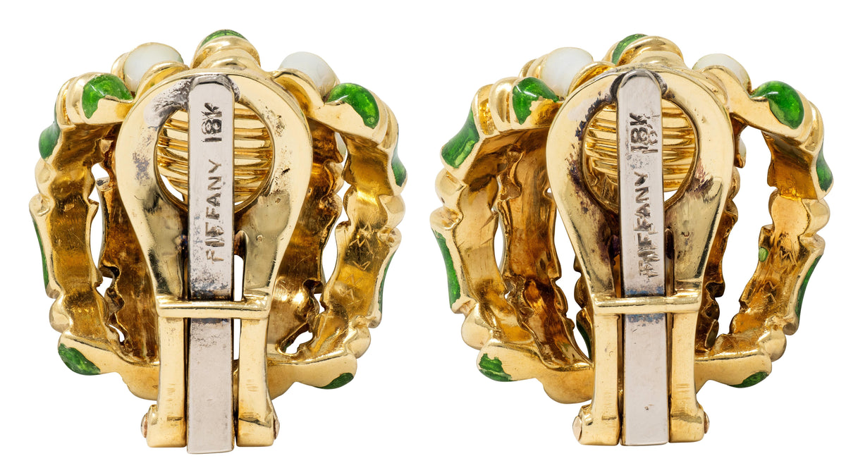 Tiffany & Co. 1960's Enamel 18 Karat Yellow Gold Vintage Bamboo Earrings