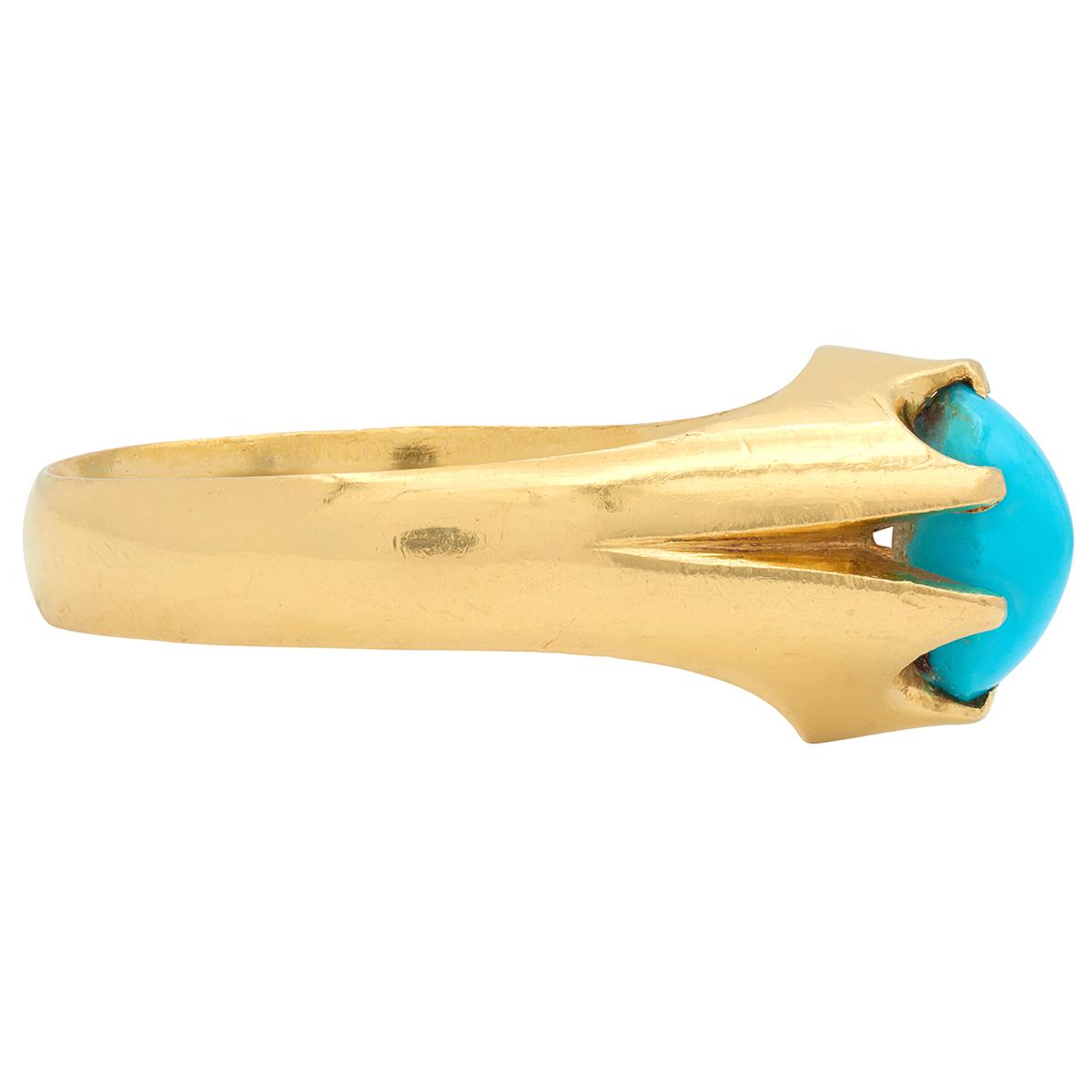 Victorian Turquoise 18 Karat Yellow Gold Antique Belcher Ring