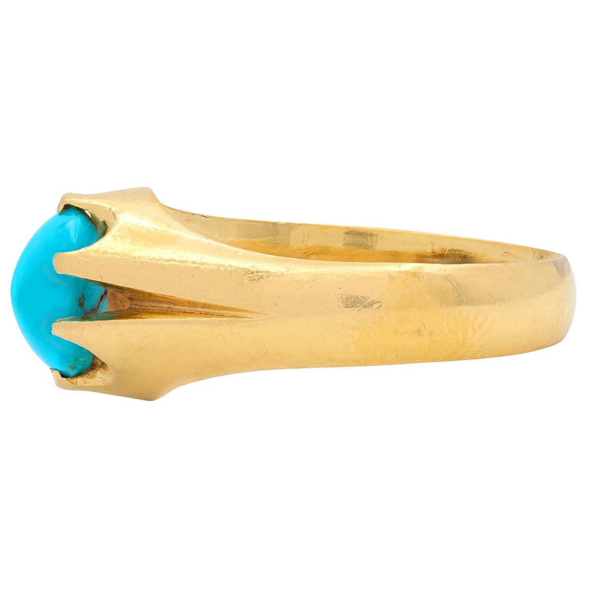 Victorian Turquoise 18 Karat Yellow Gold Antique Belcher Ring