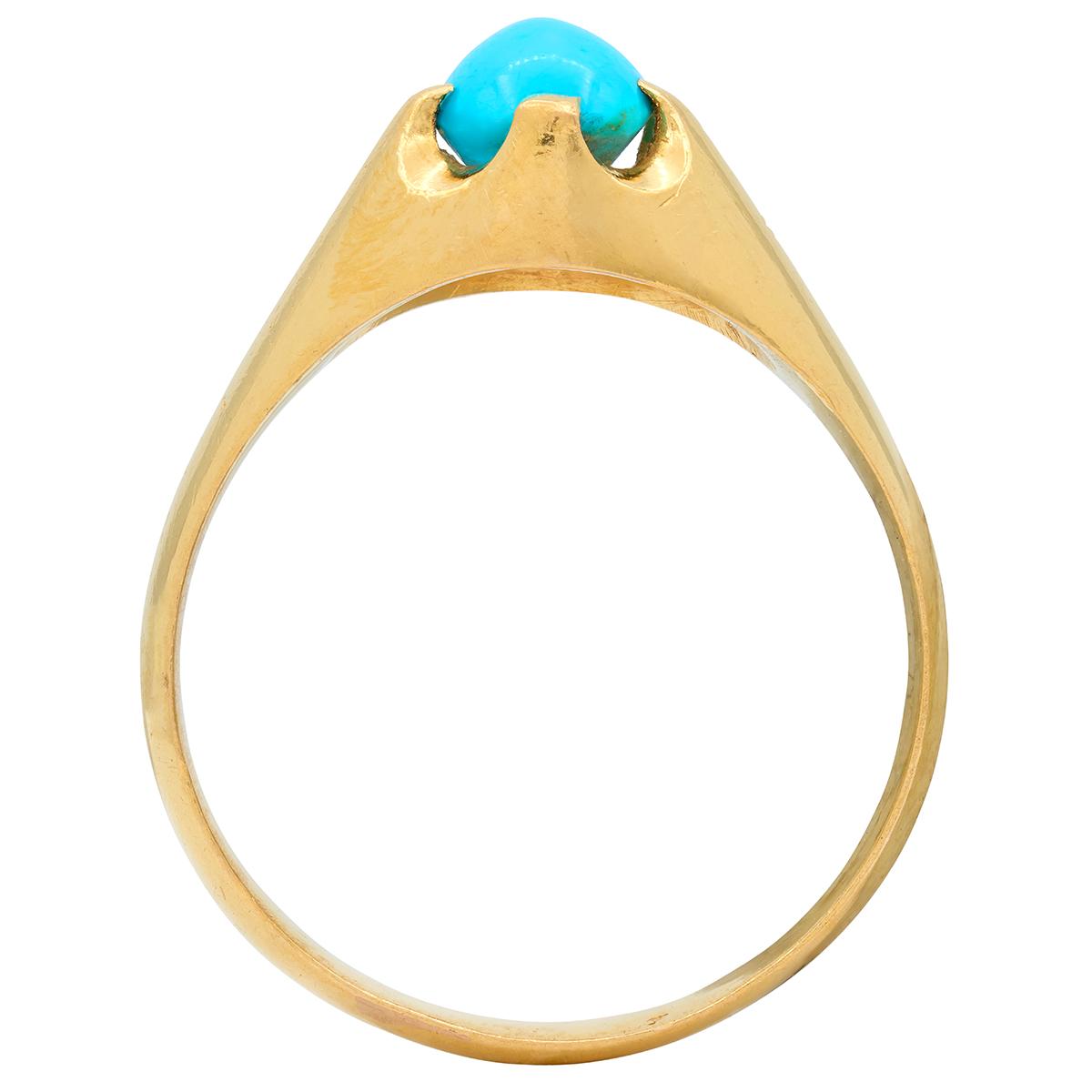 Victorian Turquoise 18 Karat Yellow Gold Antique Belcher Ring