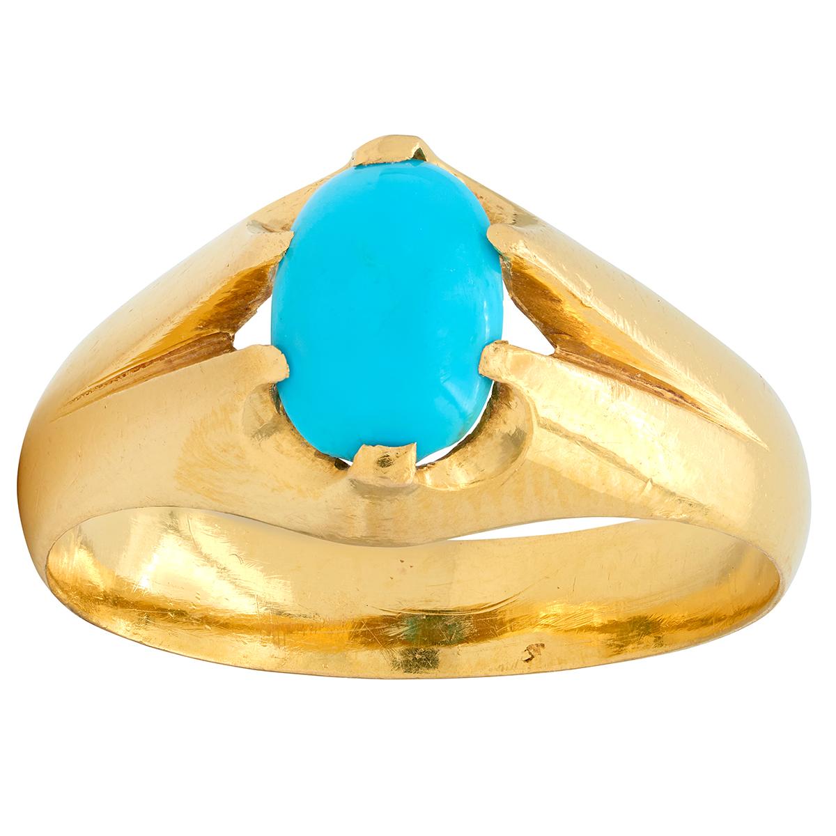 Victorian Turquoise 18 Karat Yellow Gold Antique Belcher Ring