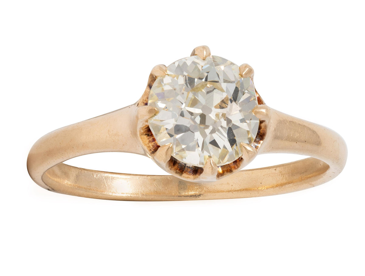 Victorian 0.88 Old Mine Cut Diamond 14K Gold Antique Belcher Engagement Ring