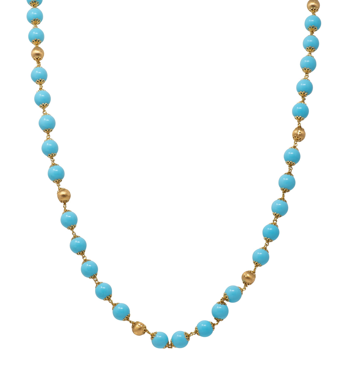 1960's Turquoise 18 Karat Yellow Gold Vintage Beaded Strand Necklace