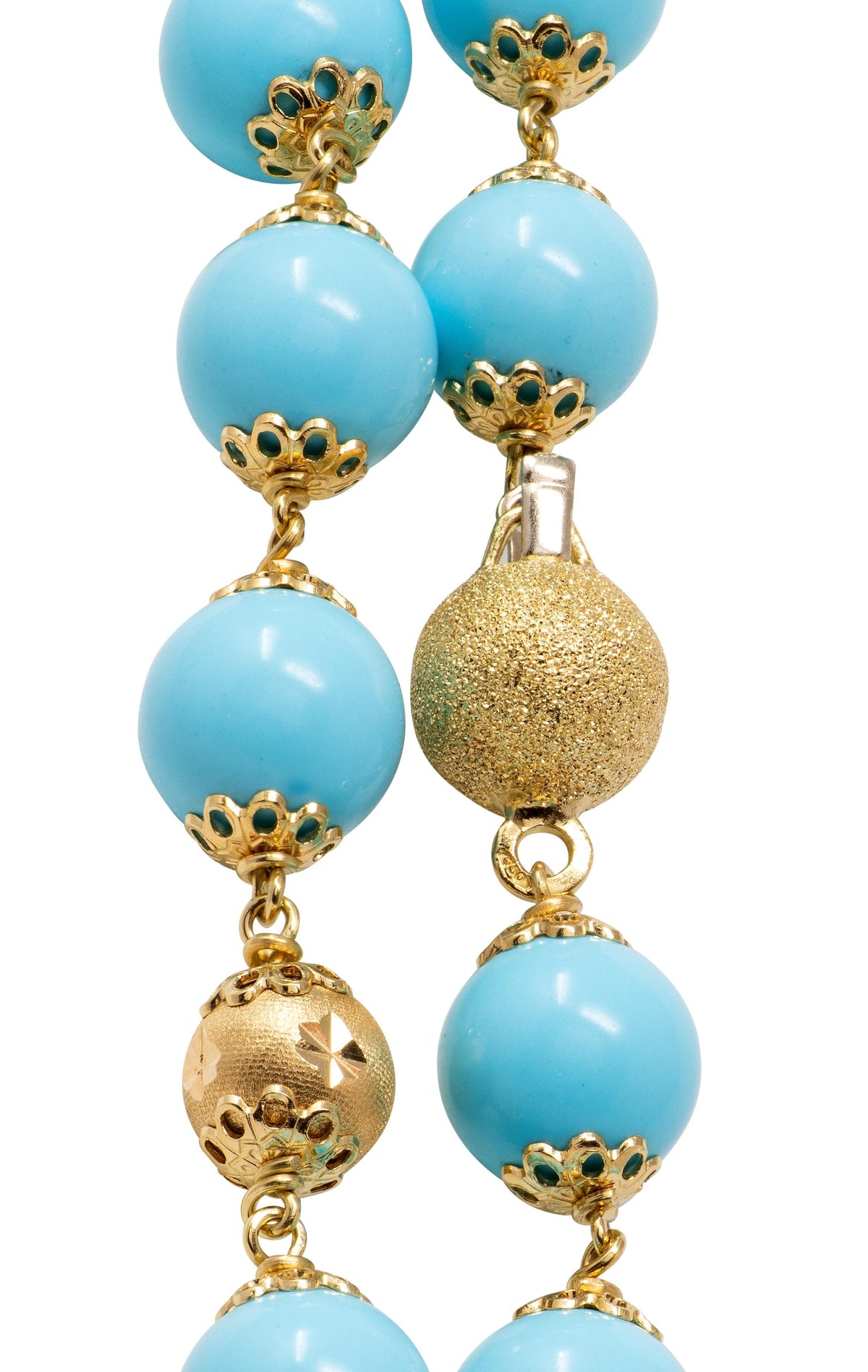 1960's Turquoise 18 Karat Yellow Gold Vintage Beaded Strand Necklace
